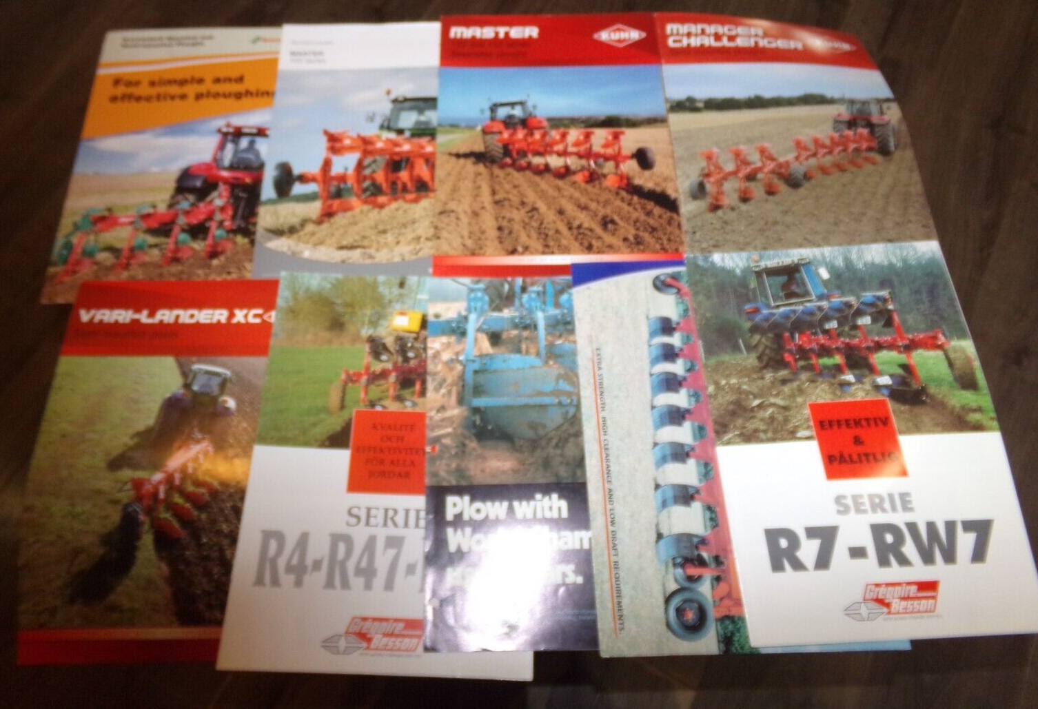 9-lot 1970’s-2010’s foreign moldboard plow brochures in nice shape used