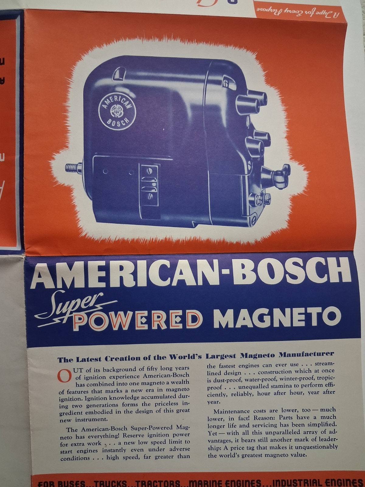 1936 AMERICAN BOSCH POWERED MAGNETO AGRICULTURE Poster Brochure 18″x24.8″