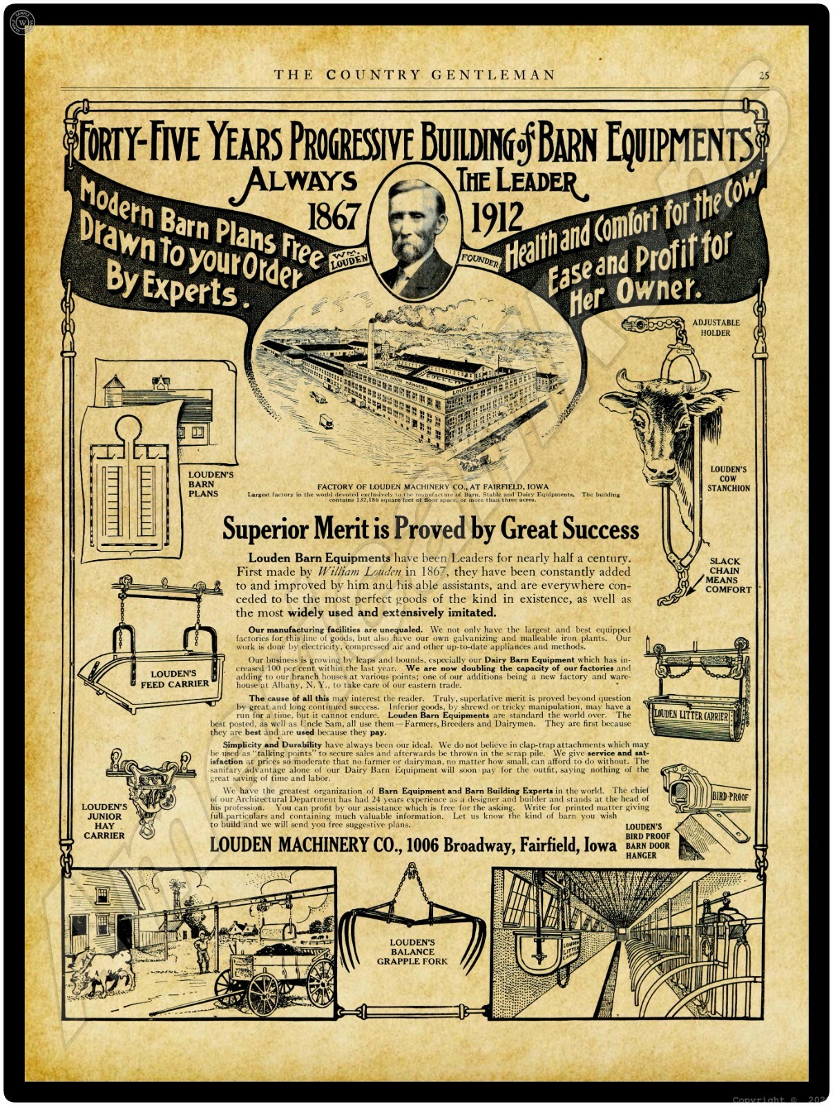 1912 Louden Machinery NEW Metal Sign – 24″ x 30″ USA STEEL XL Size – 7 POUNDS!