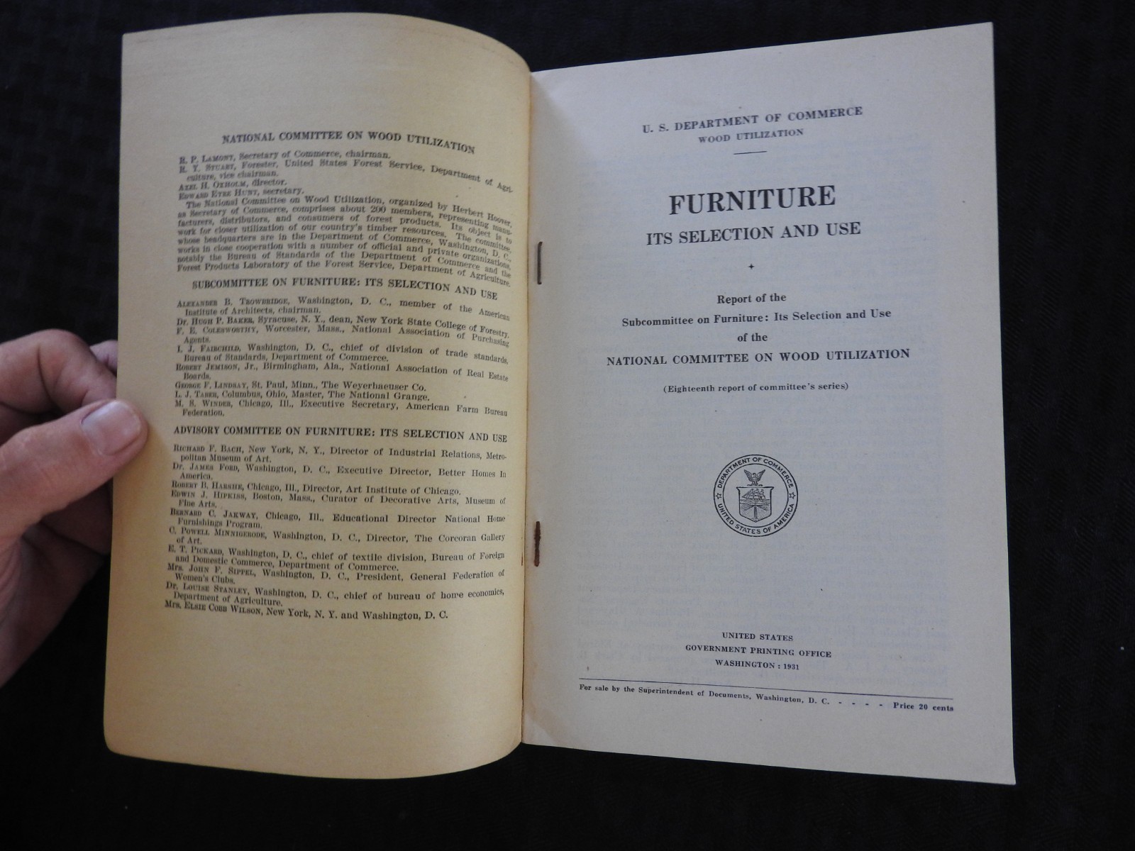 1931 “Furniture, it’s Selection & Use” U.S. Department of Commerce Wood Lumber