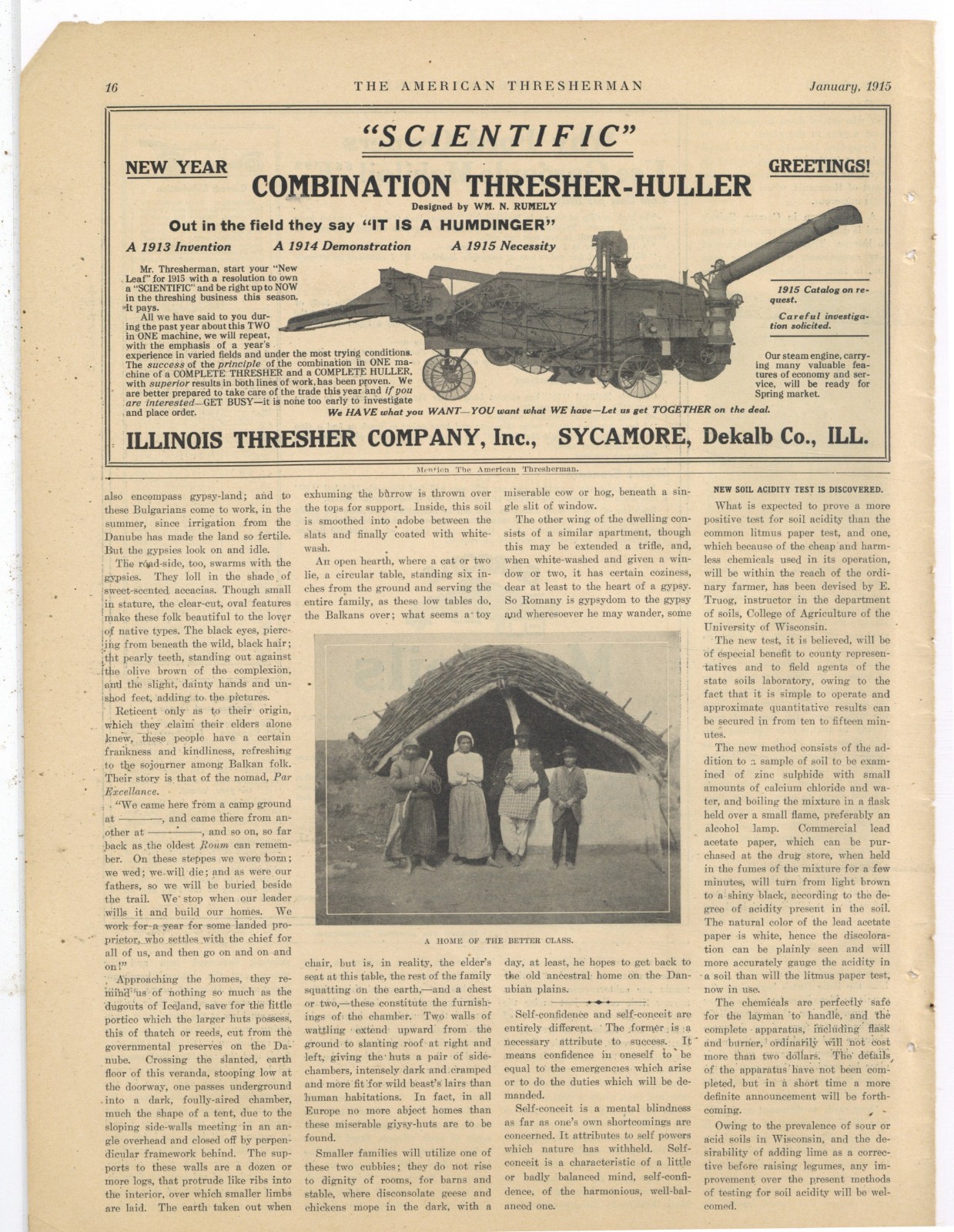 1915 Illinois Thresher of Sycamore, IL Ad: Combination Thresher Huller Pictured