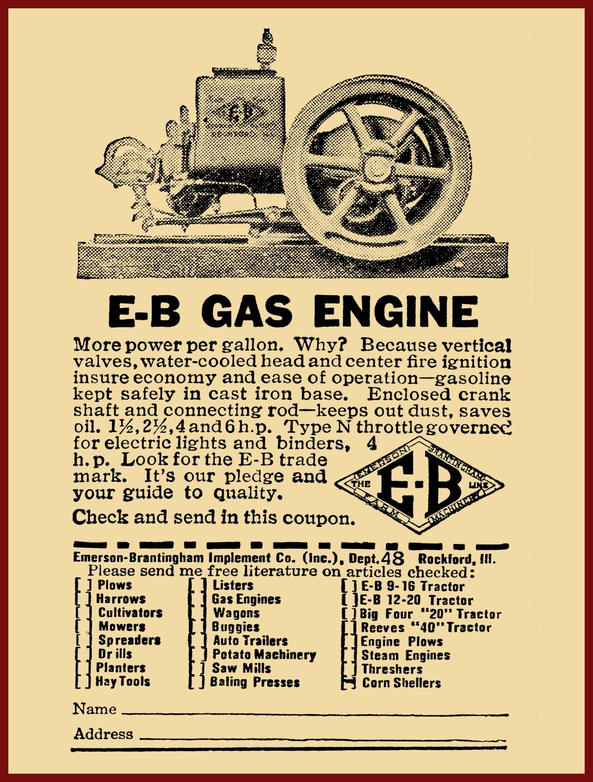 Emerson Brantingham Gas Engines NEW Metal Sign 24″x30″ USA STEEL XL Size 7 lb