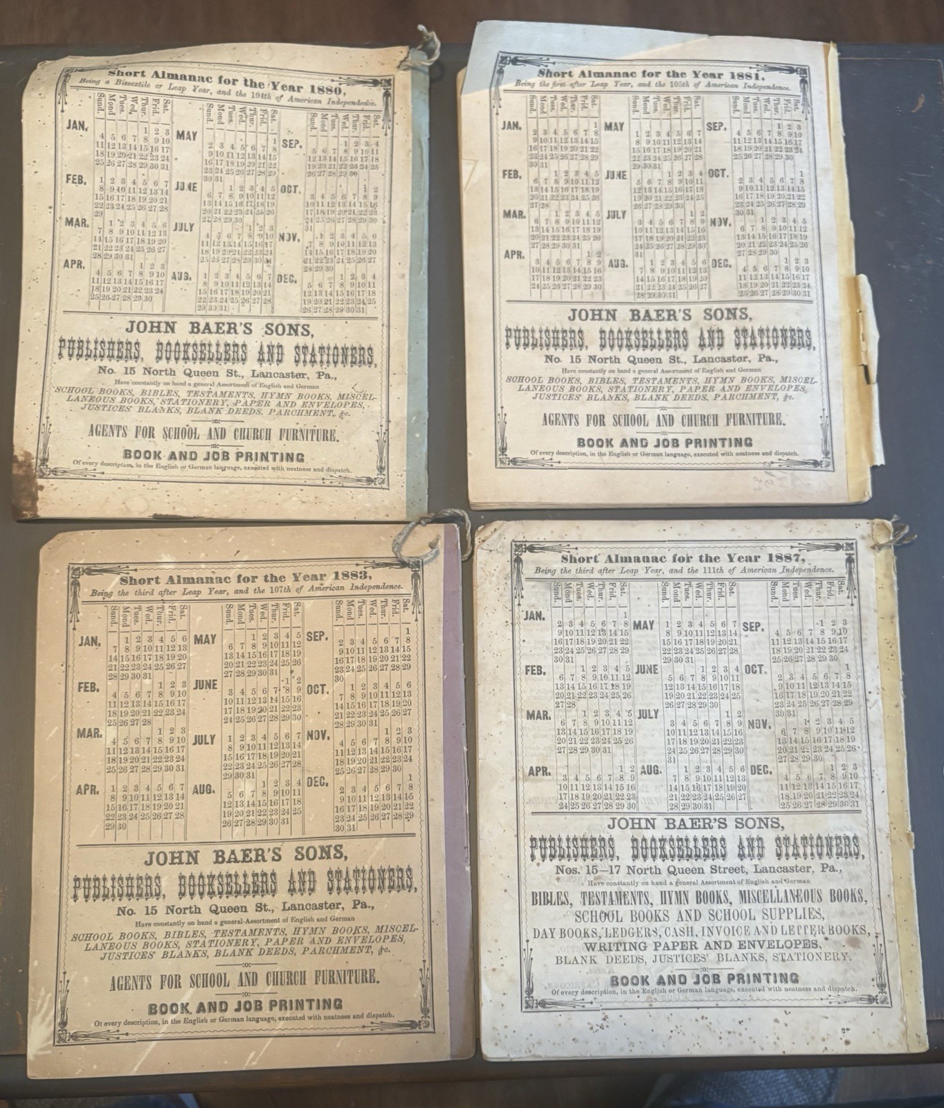 Lot Of 4 John Baer’s Agricultural Almanac Lancaster, PA Antique 1880’s
