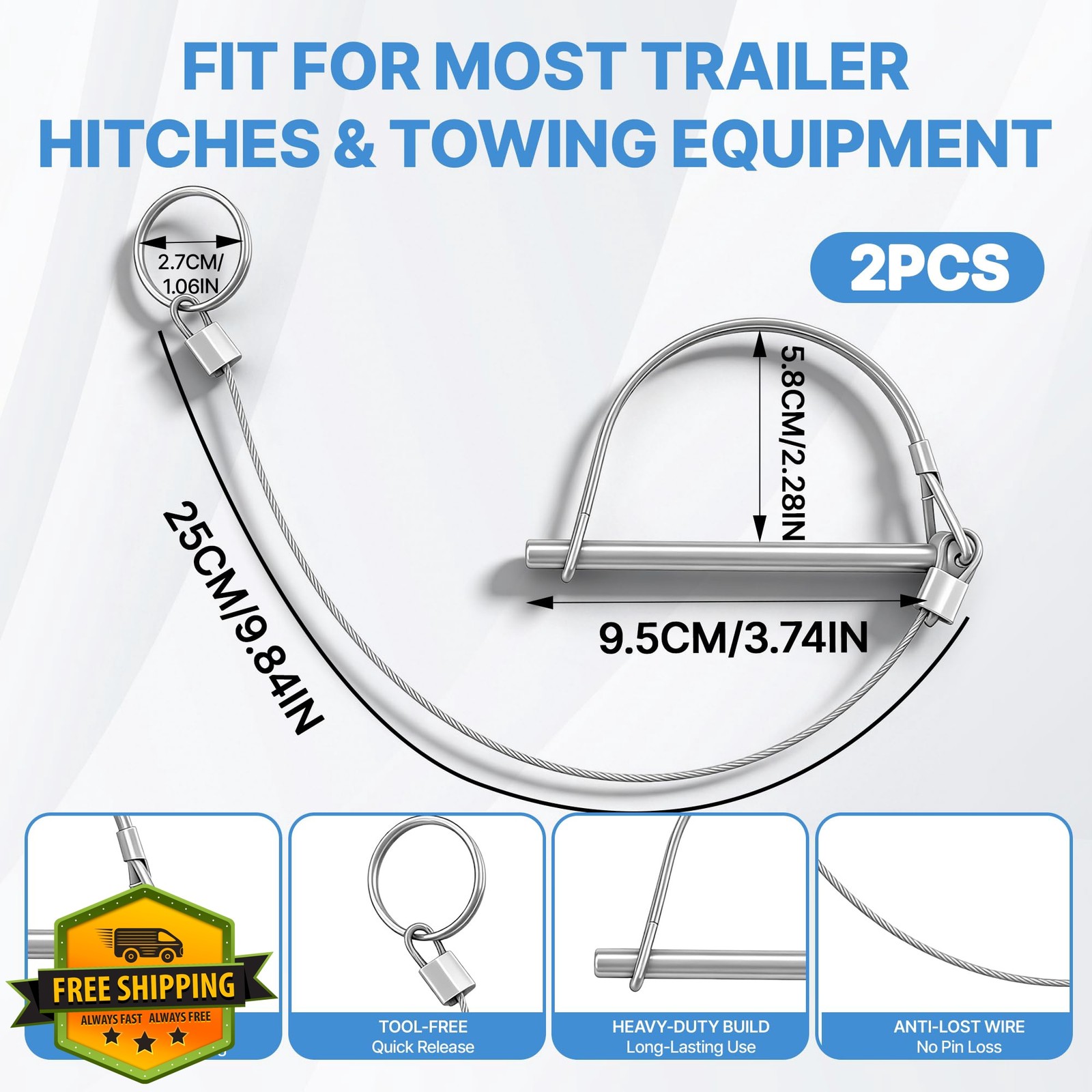 Ayxwkyfc 2 Pack Trailer Pin w/Wire 1/4″ x 3.54″