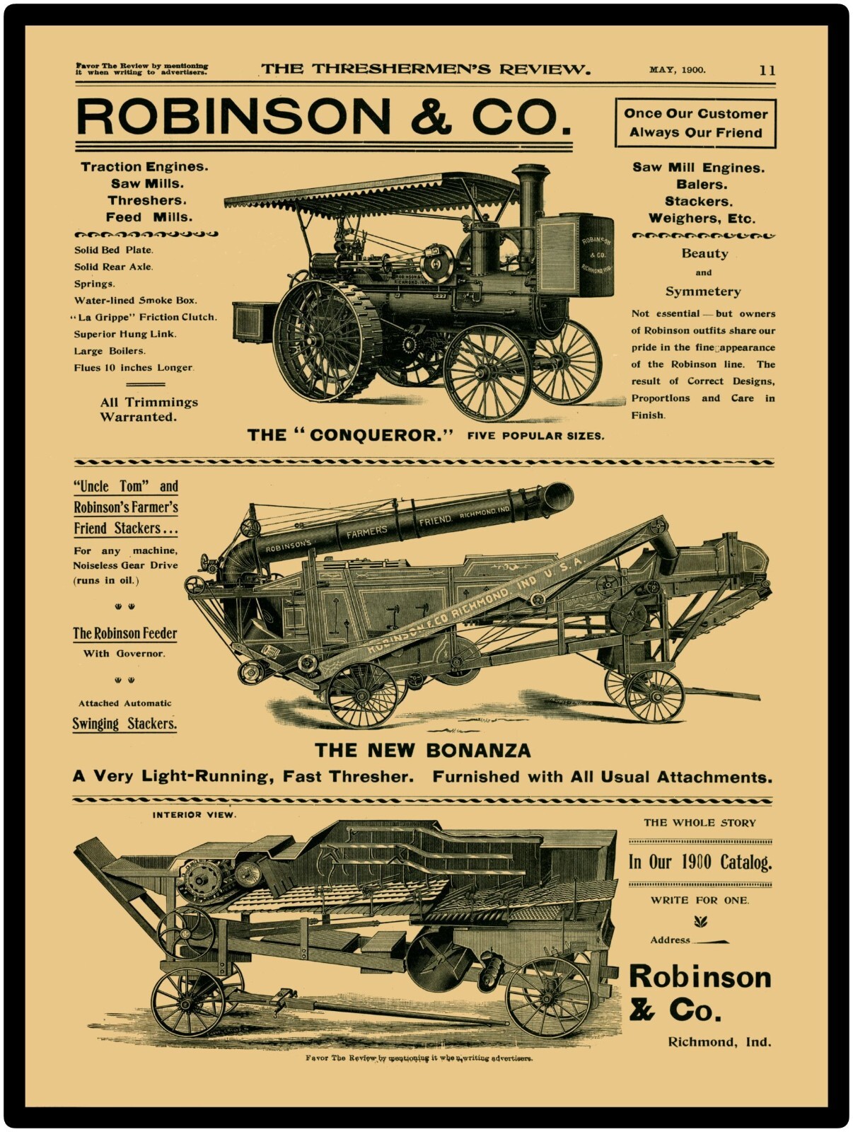 Robinson Conqueror Traction Engine, Richmond NEW Sign 24×30″ USA STEEL XL Size