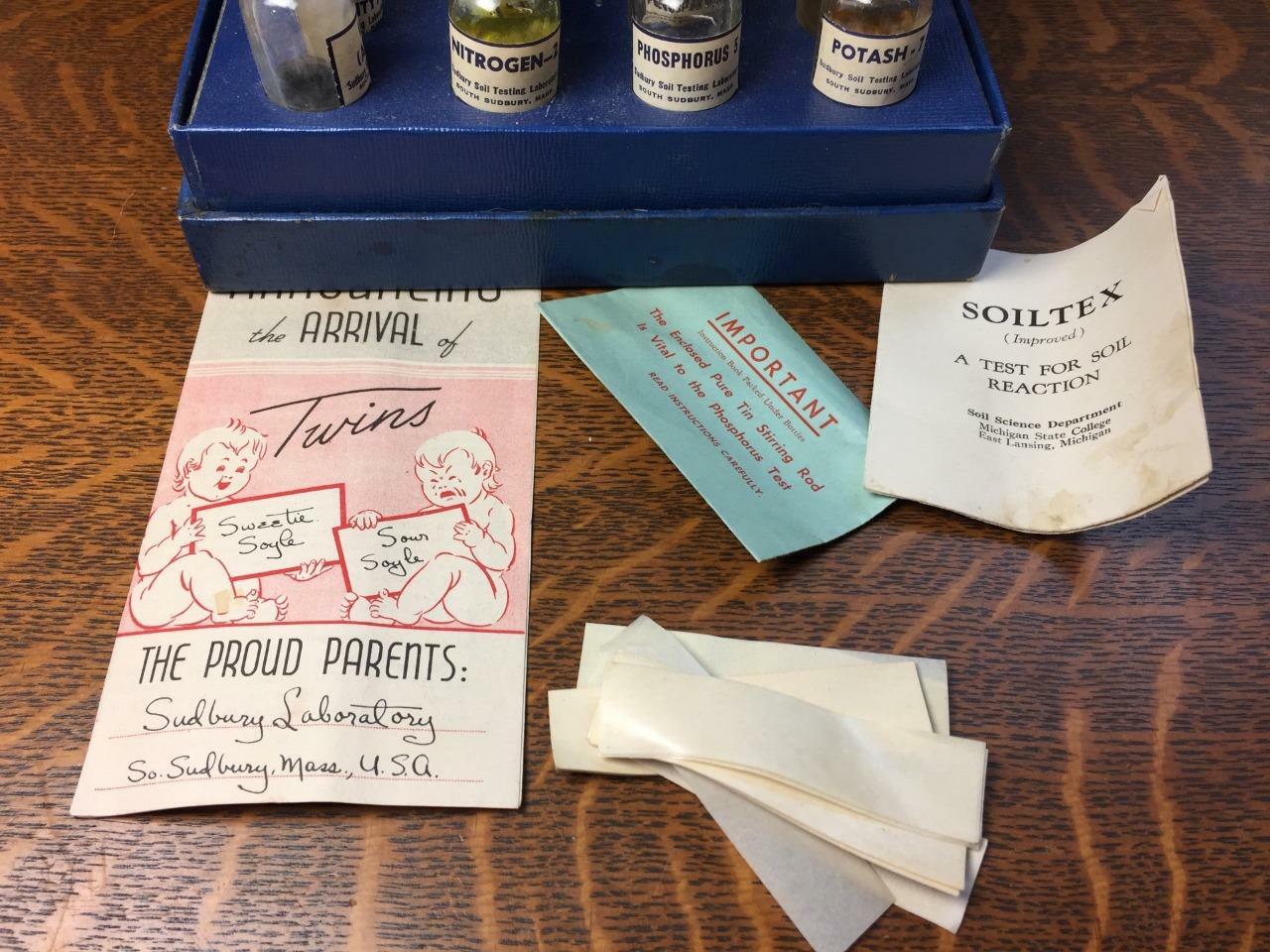 Vintage Sudbury Soil Test Kit Testing Laboratory Glass Tubes Paperwork Boxed Set