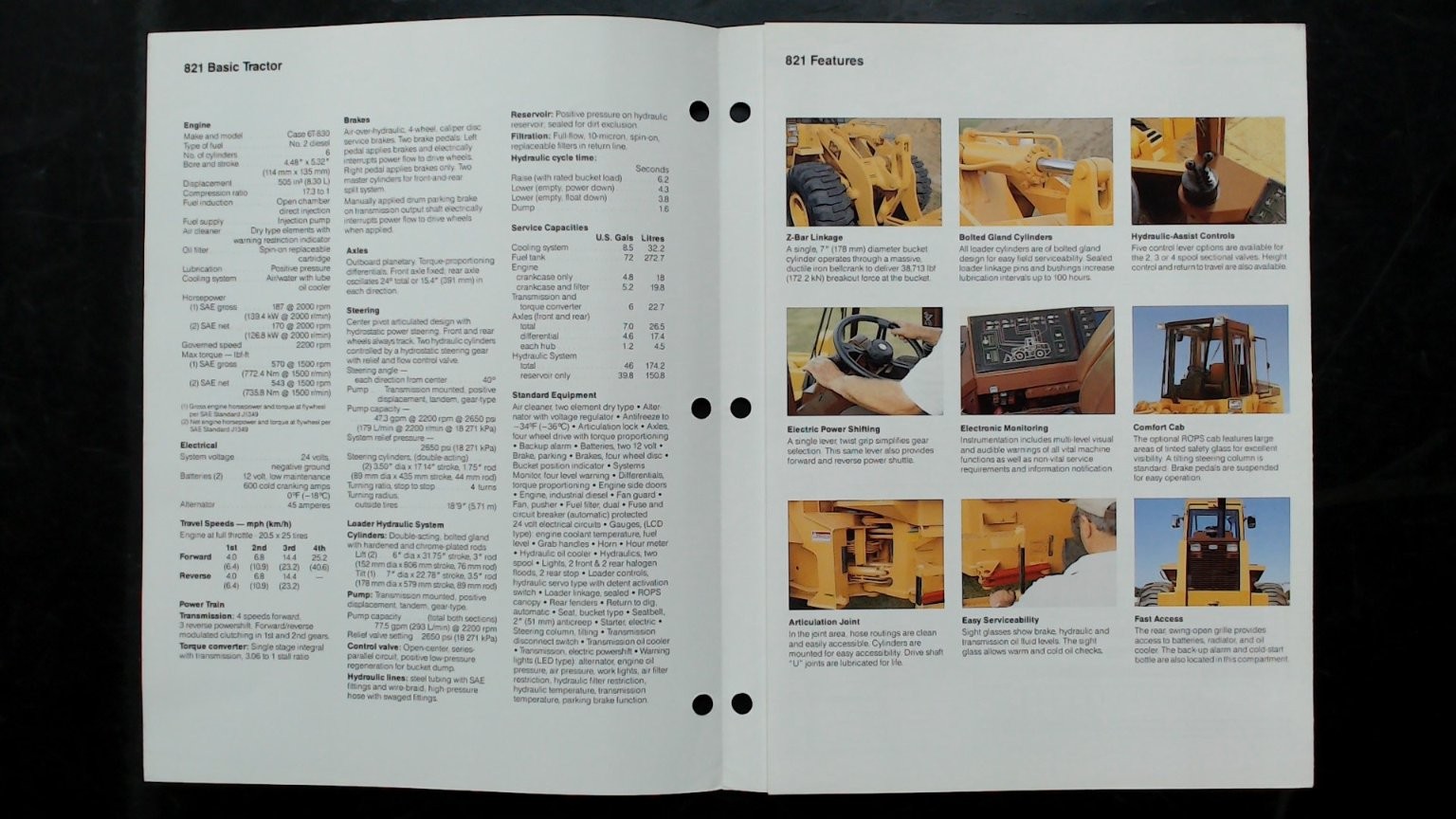 Case 821 Wheel Loader Vintage Agricultural Brochure 170 HP Specs