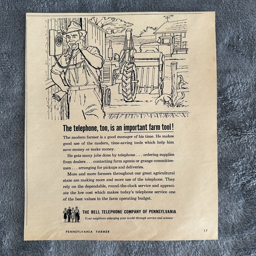Bell Telephone Farm Communication Tractor Rural Life Vintage Print Ad 1963