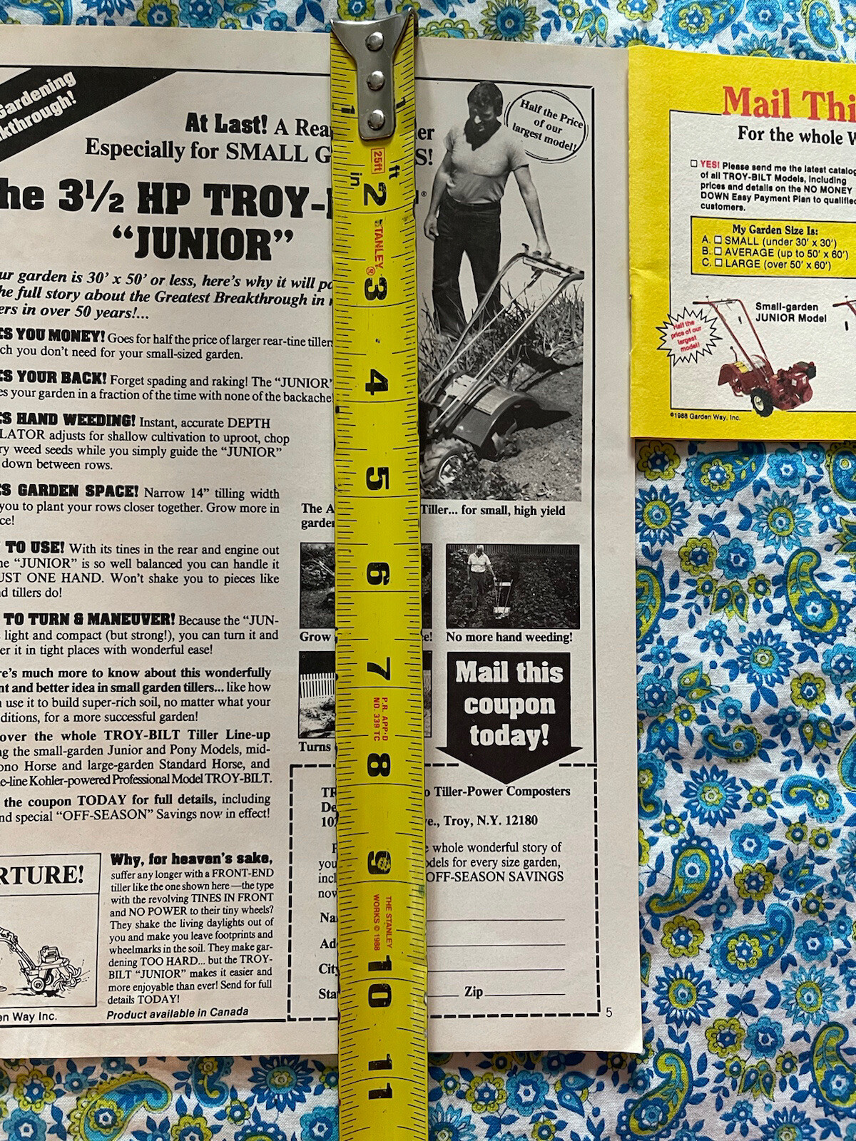 Vintage 1988 Troy Built Junior Tiller Print Ad Home Gardening