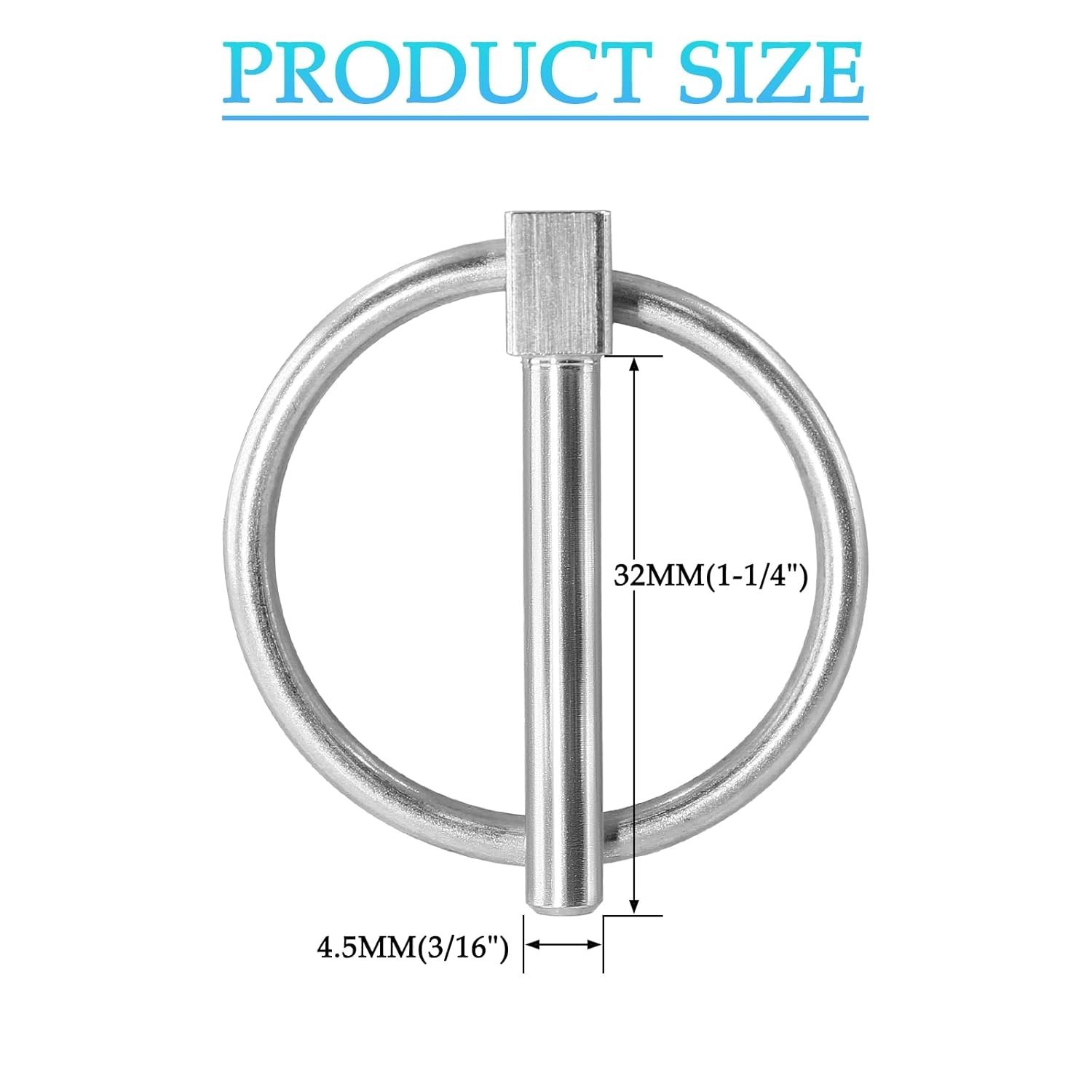 2 Pcs Heavy Duty Lynch Pin, Stainless Steel 3/16″ X 1-1/4″ Linch Pin with Ring f