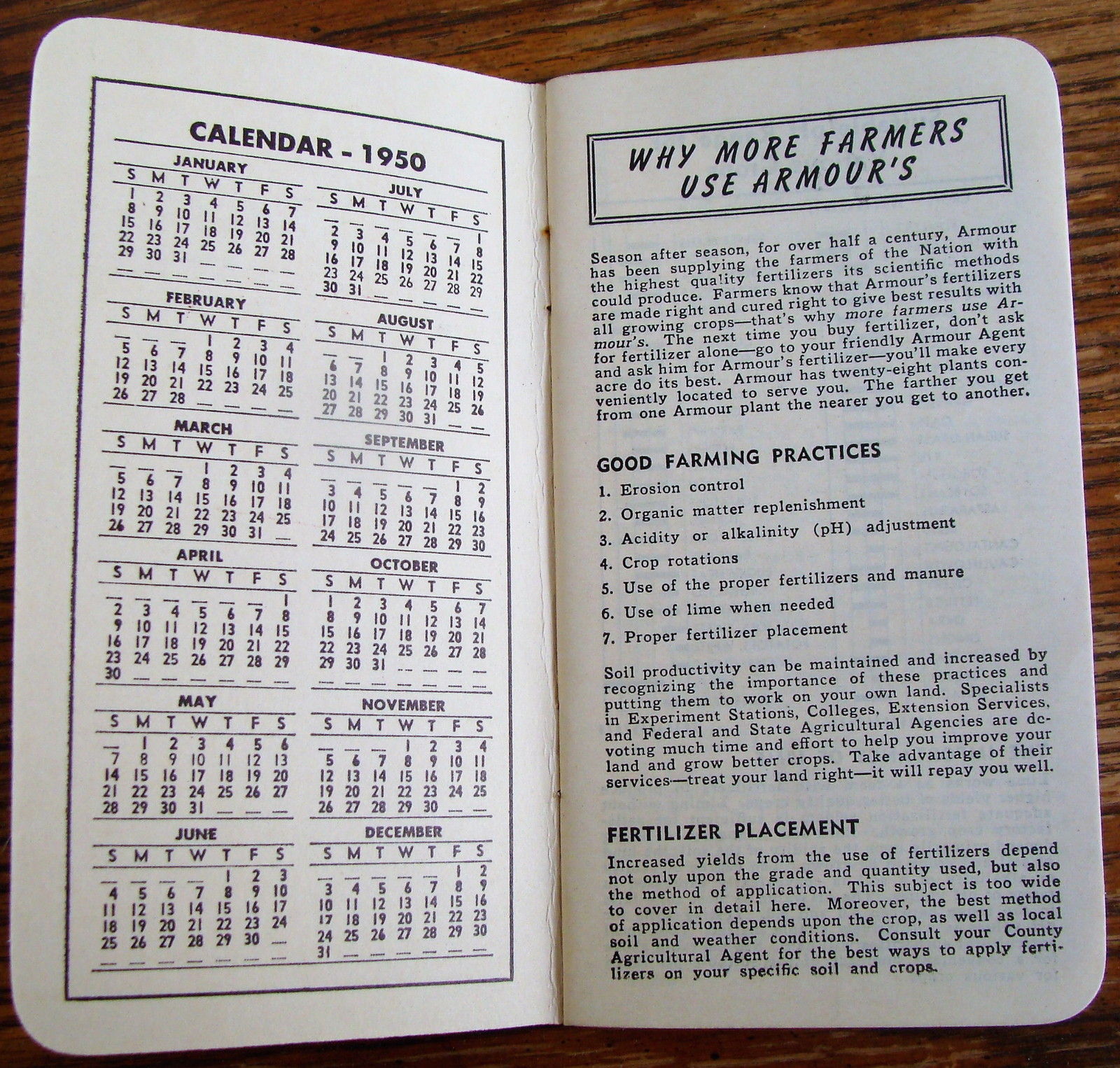 NOS 1950 Armour’s Big Crop Fertilizers Pocket Memo Book 8pgs Useful Information