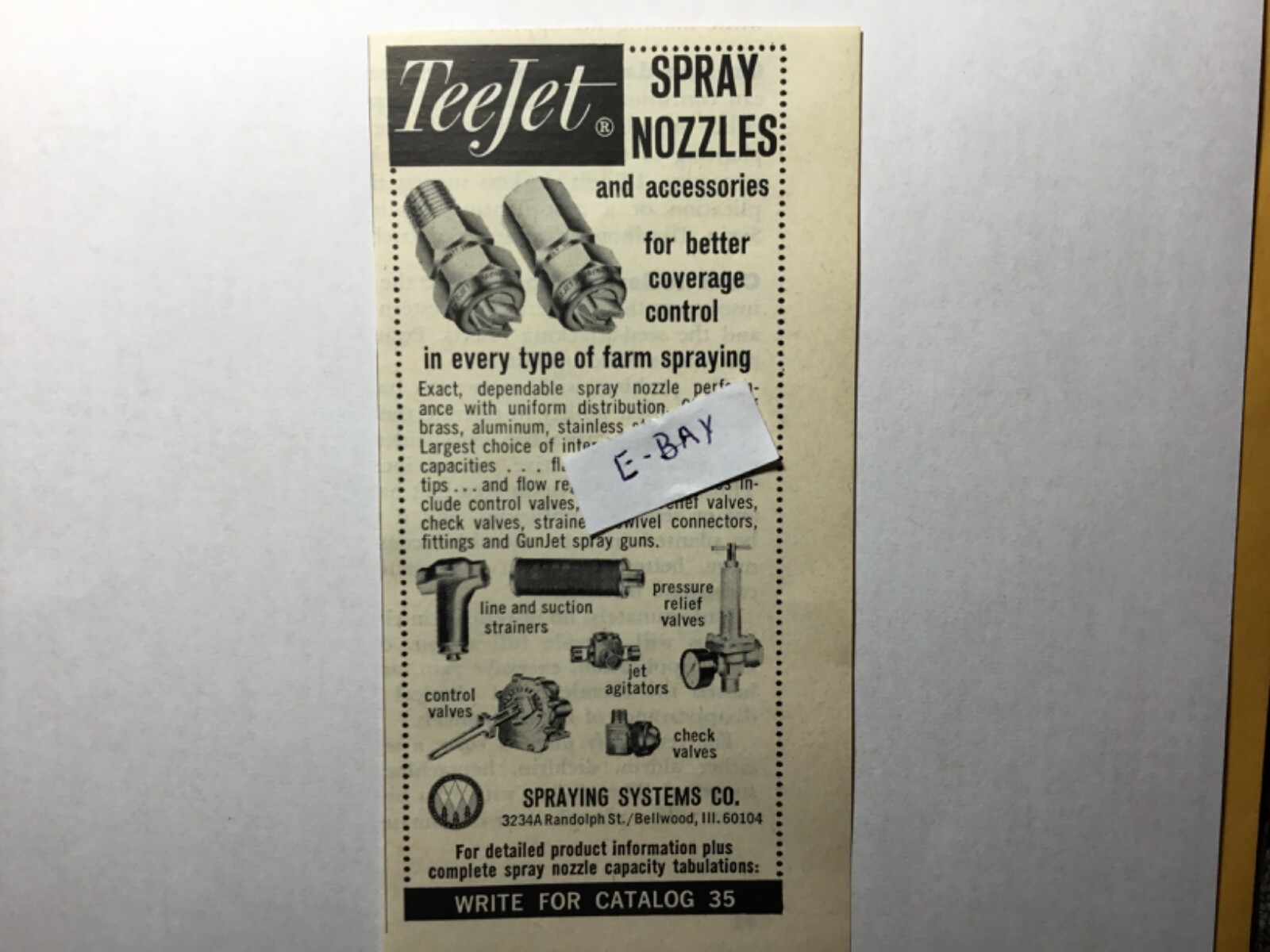 1968 Ad. Spraying Systems Co. Teejet Spray Nozzles. Bellwood, Illinois