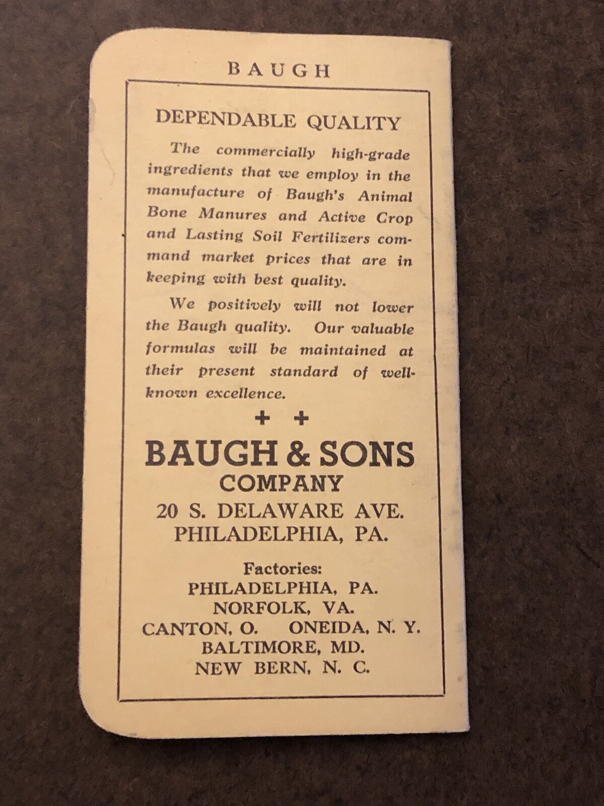 Vtg Baugh’s Fertilizer Advertising pocket notebook Paper Animal Bone Manures