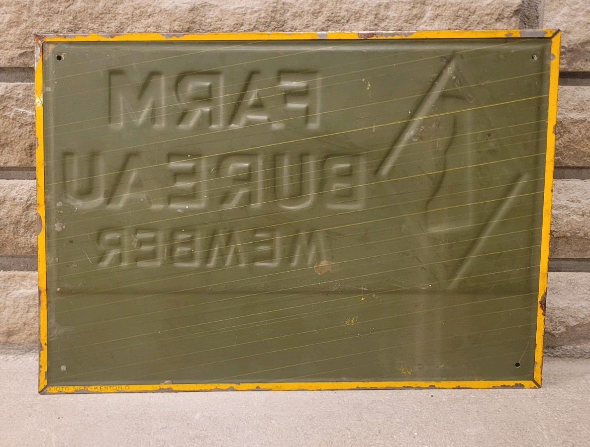 Vintage Original Delaware Farm Bureau Sign Tin Seed Feed Farm Crop Advertising