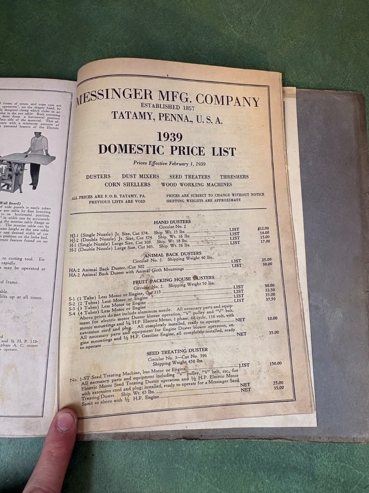 1939 Messinger Farm Machinery Manufacturing Dealer Sales Catalog Tatamy,Pa