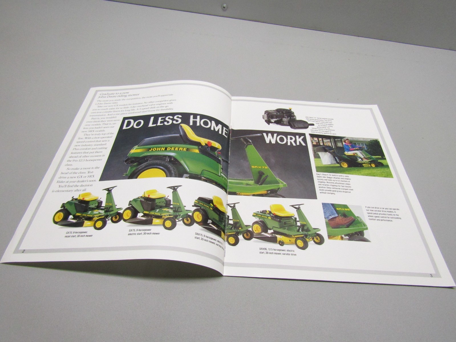 JOHN DEERE RIDER MOWERS GX70 GX75 SRX75 SRX95 DEALER SALES BROCHURE UNKNOWN YEAR