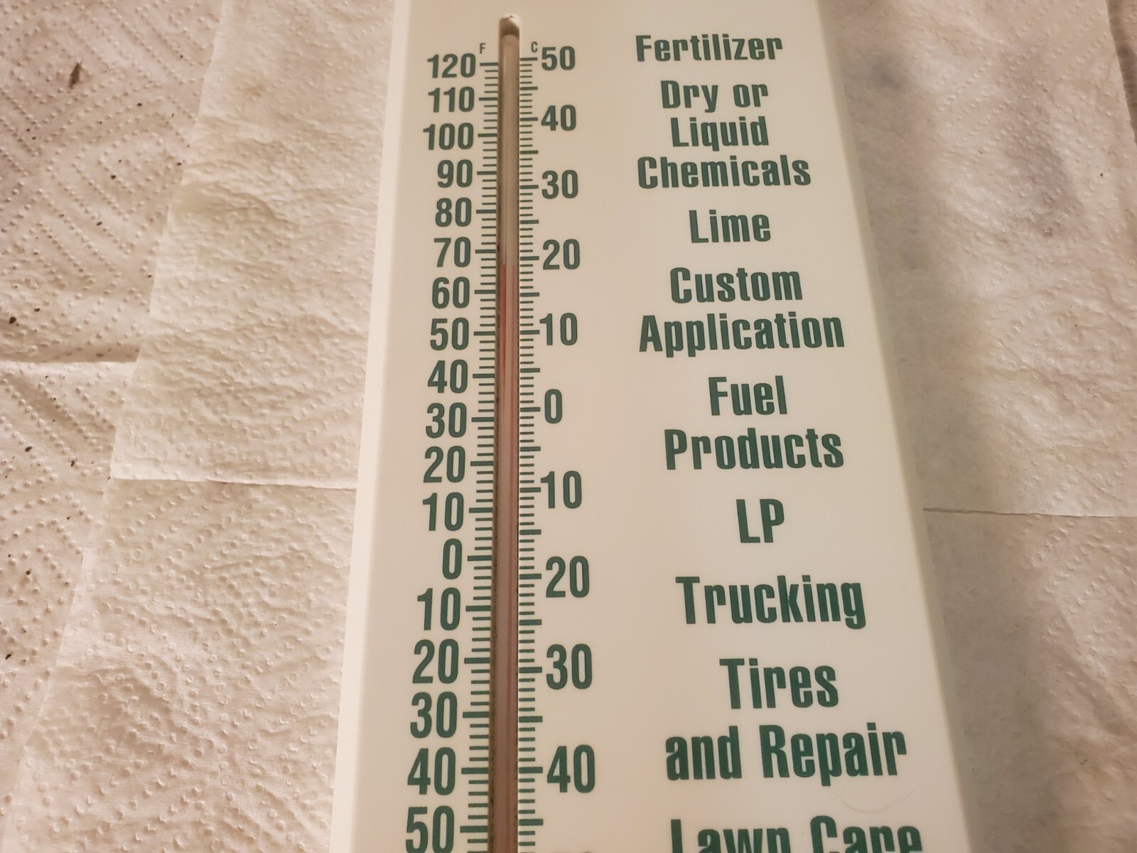 20″ Plastic Thermometer O’Grady Chemical Van Horne Blairstown Iowa Farm Seed