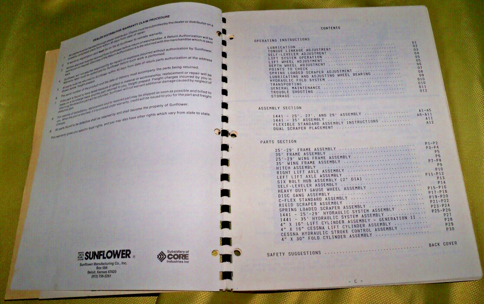 SUNFLOWER 1441 FLEXIBLE DISC 4 SECTION 25′-35′ OPERATORS MANUAL