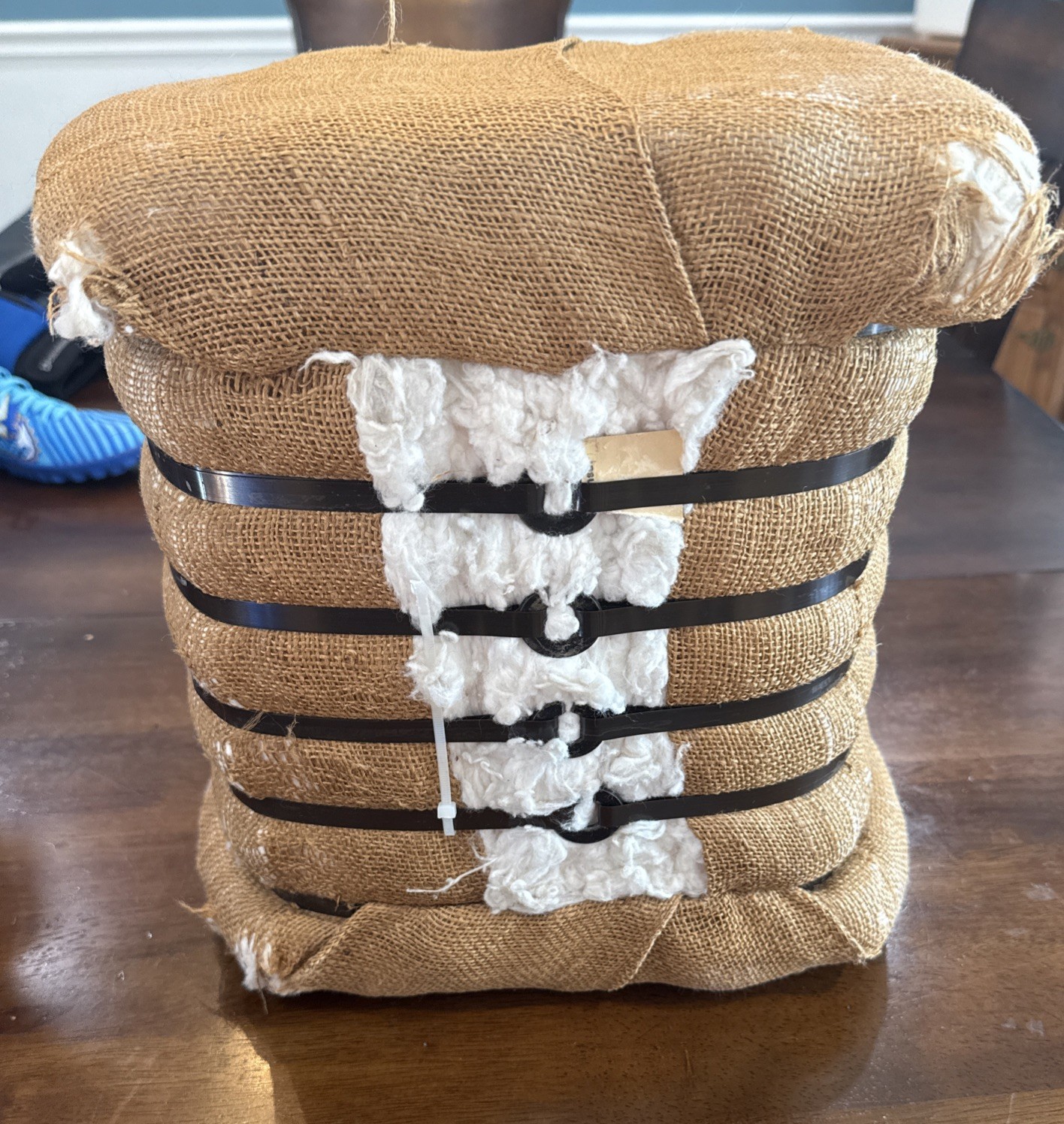 Medium Vintage Bale Of Raw USA Cotton burlap Wrapped 13 in x 8 in x 12 in
