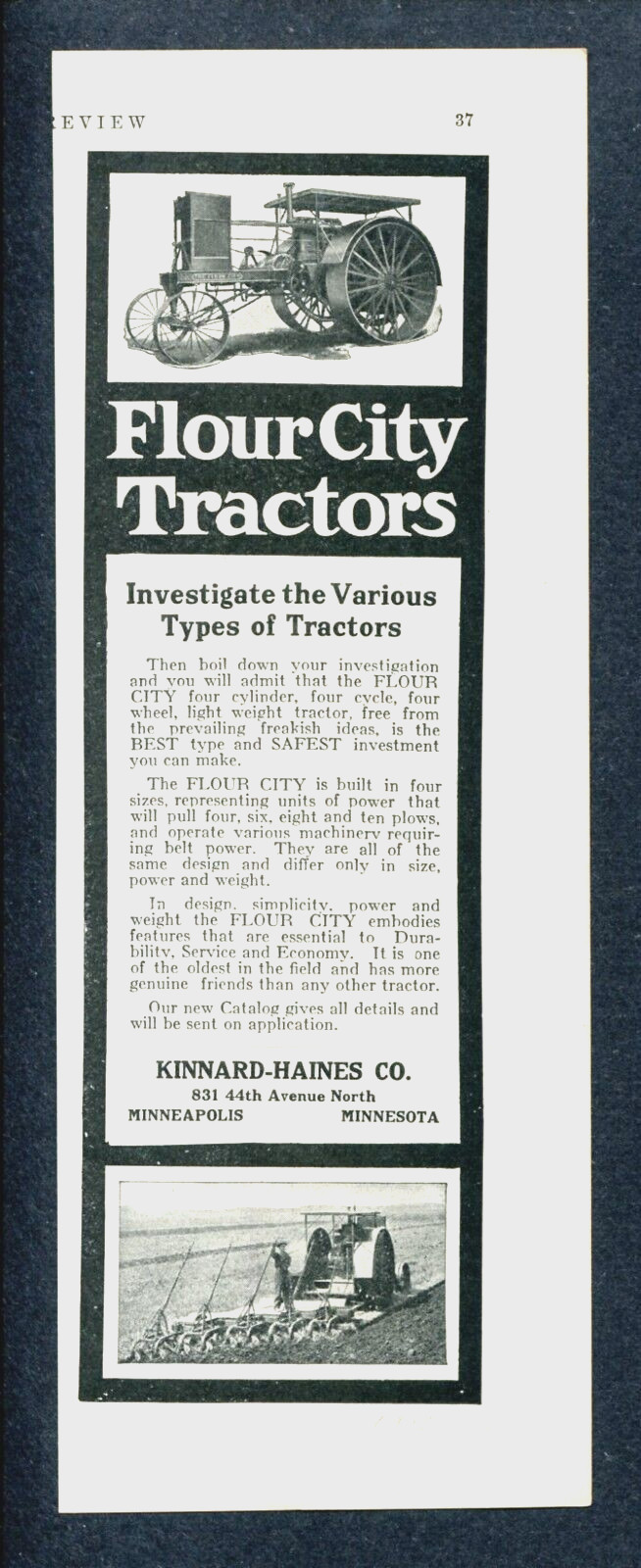 1915 Kinnard-Haines Co Flour City Tractors Ad ~ Investigate Various Tractors