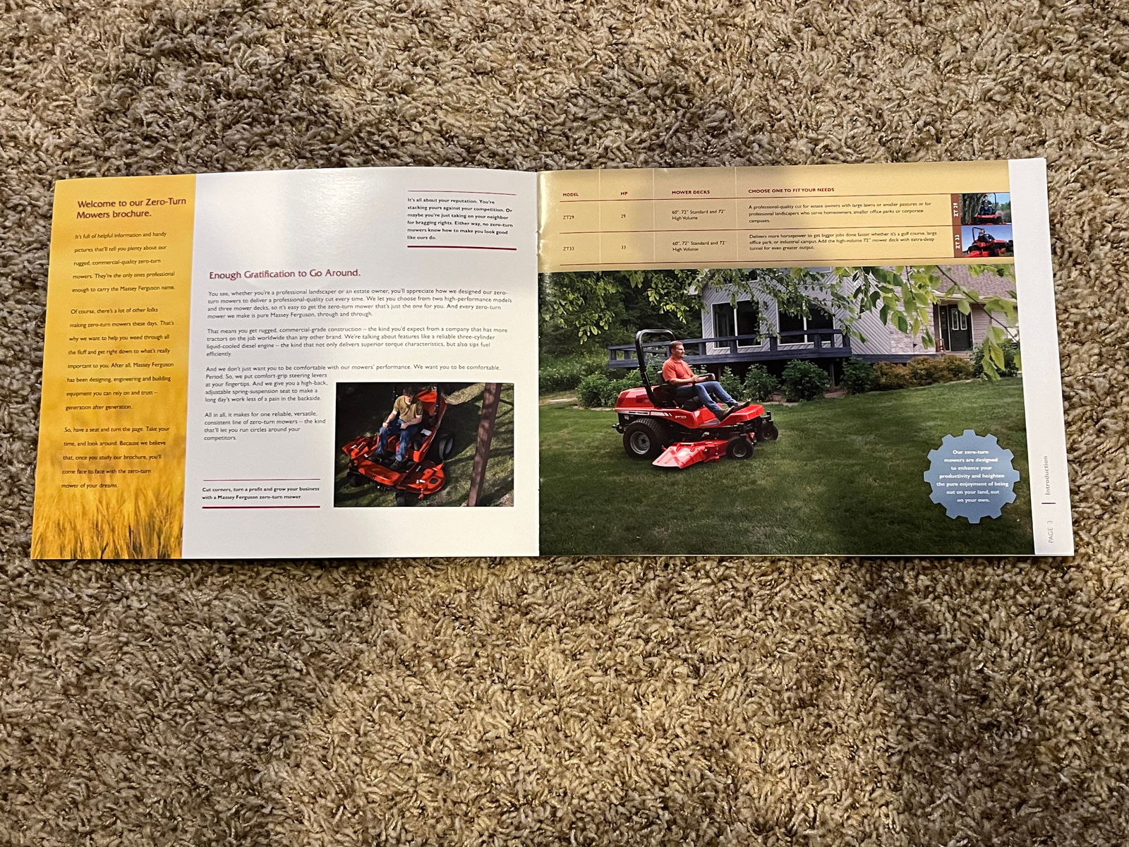 MASSEY FERGUSON BROCHURE ZERO-TURN MOWERS 29 & 33 GROSS ENGINE HORSEPOWER