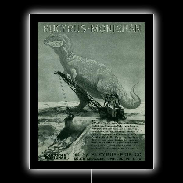 Bucyrus Monighan Erie Cranes Dinosaur Theme NEW LED Hanging Lighted Sign: 18×23″