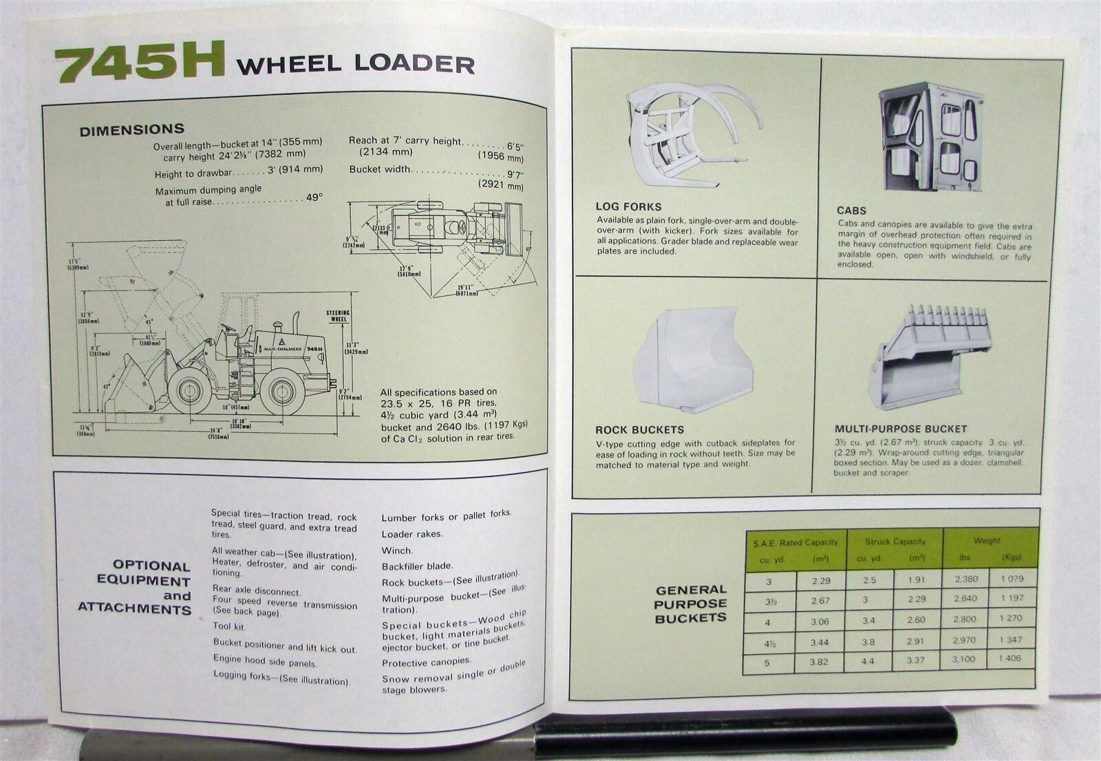 1970 Allis Chalmers 745H Wheel Loader Construction Sales Folder