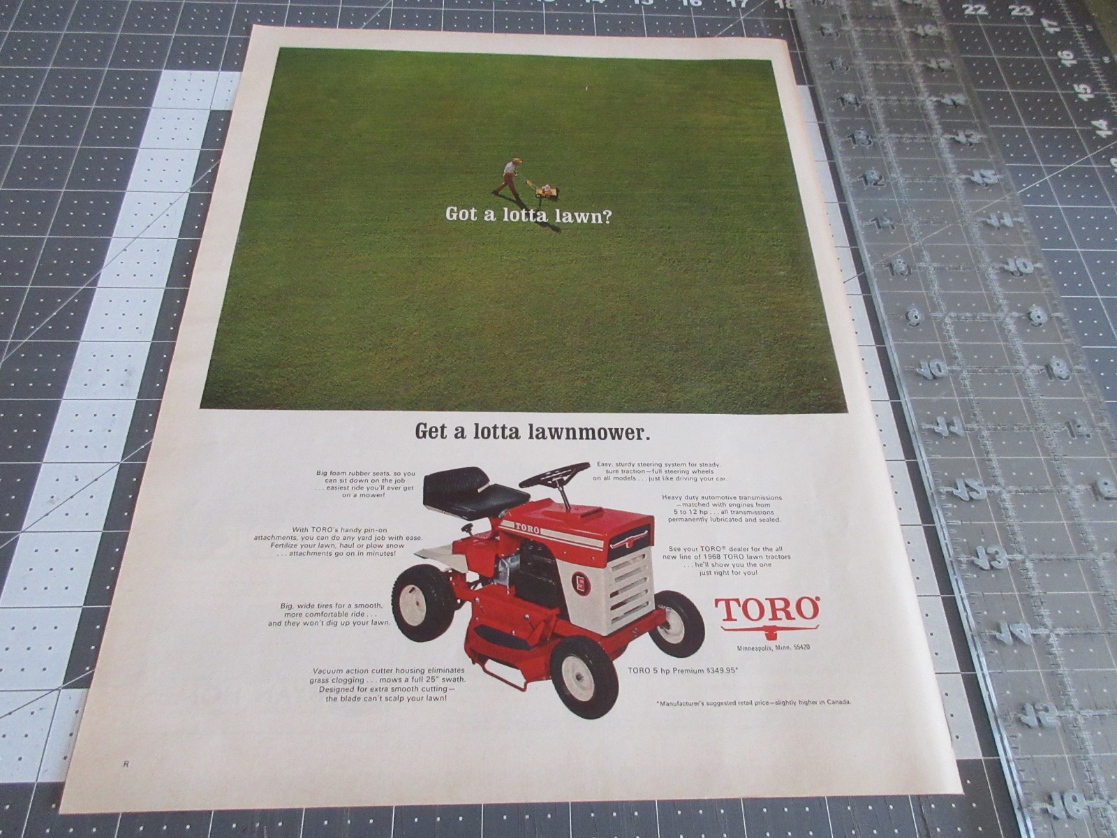 1968 PRINT AD TORO LAWN MOWERS GOT ALOT OF LAWN GET LOT OF MOWER