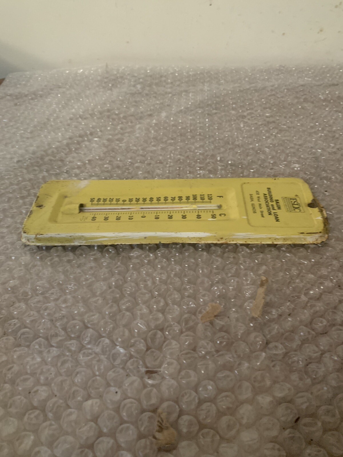 VINTAGE ADVERTISING WALL THERMOMETER-SALEM IL. BUILDING AND LOAN ASSOCIATION