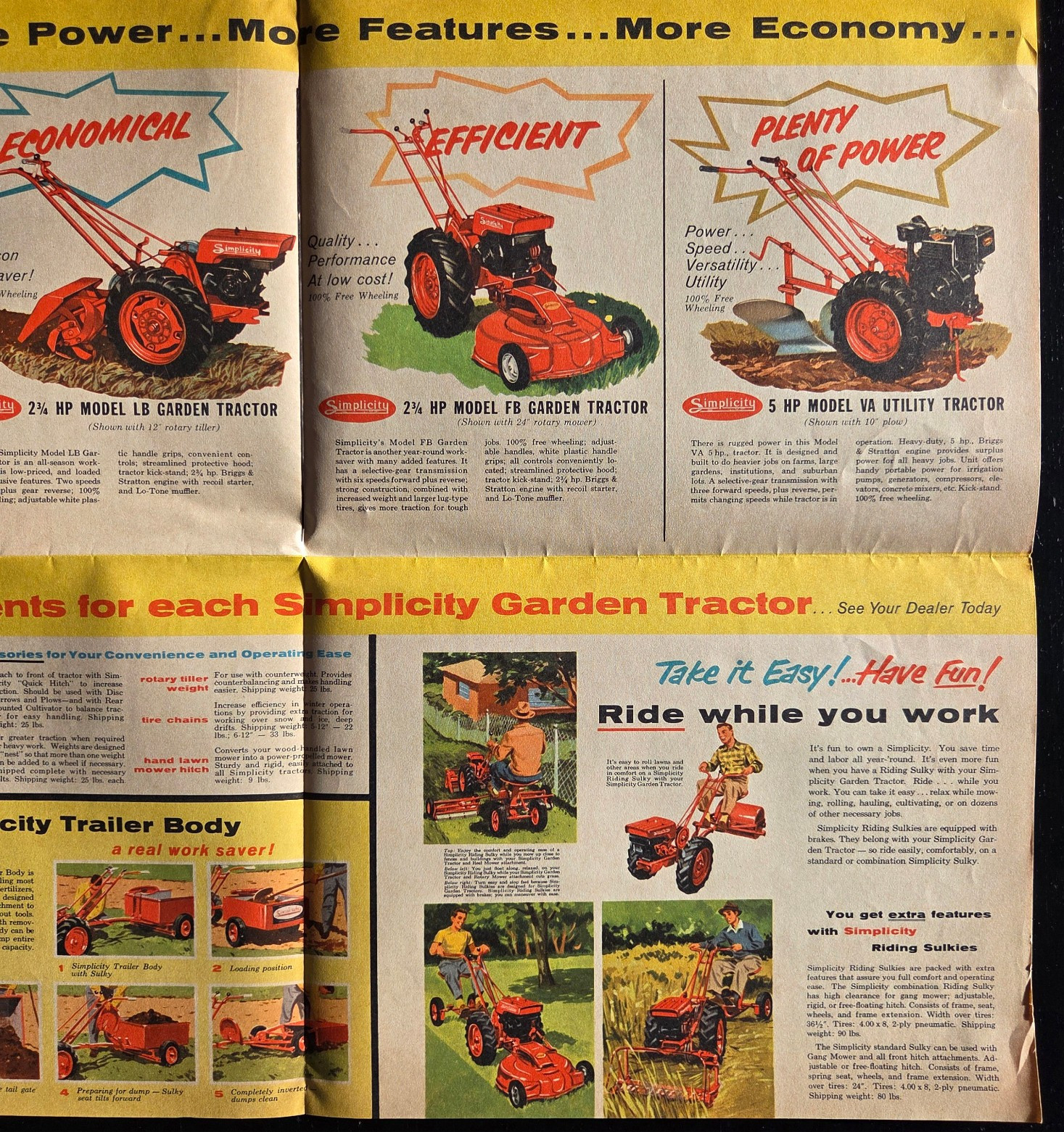 1950’s SIMPLICITY TRACTOR’s & ROTARY TILLER POSTER SIZE BROCHURE AWESOME!
