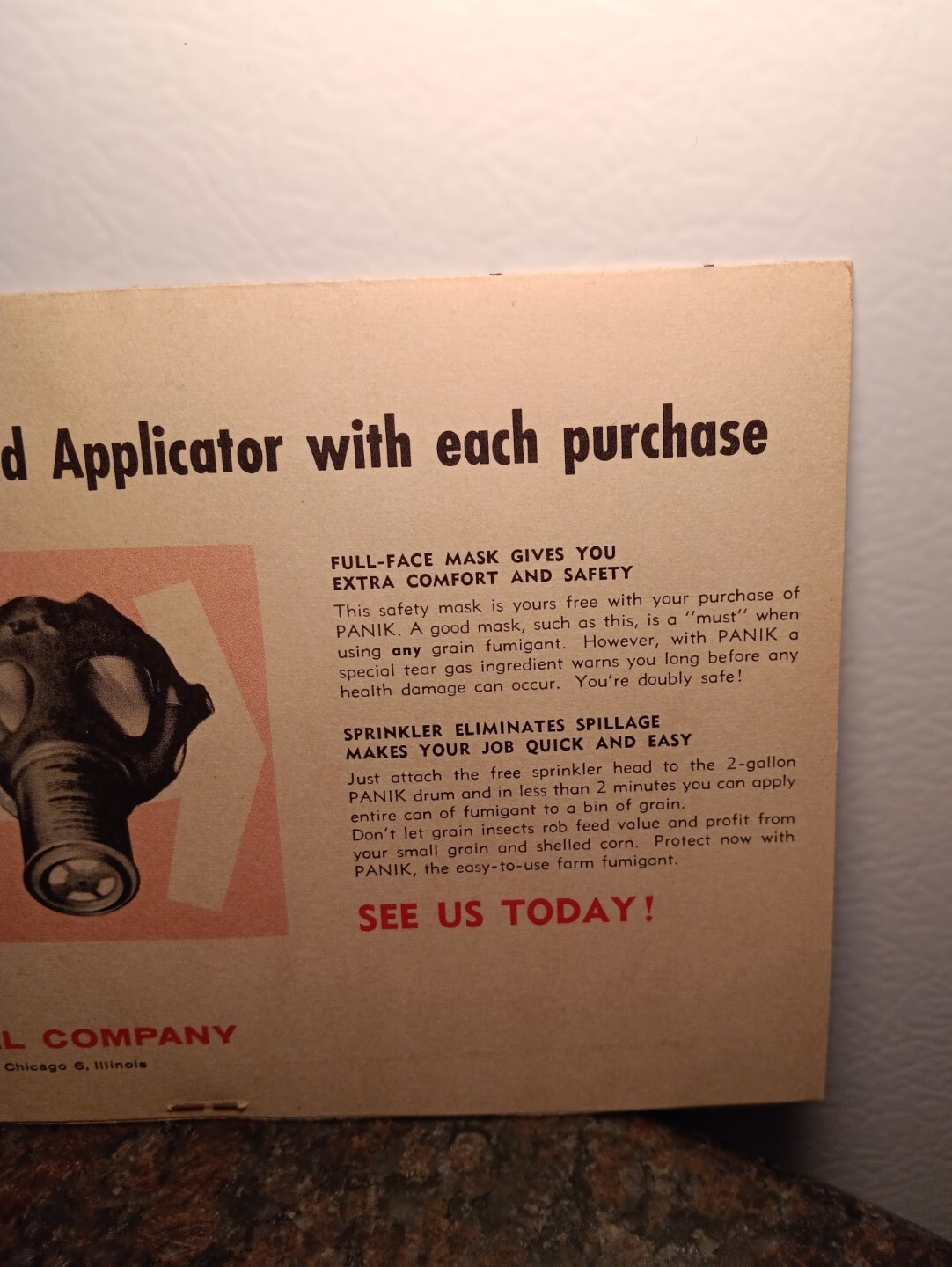 Rare Vintage 1940s “PANIK” Grain Fumigant Advertising Instructions Pamphlet