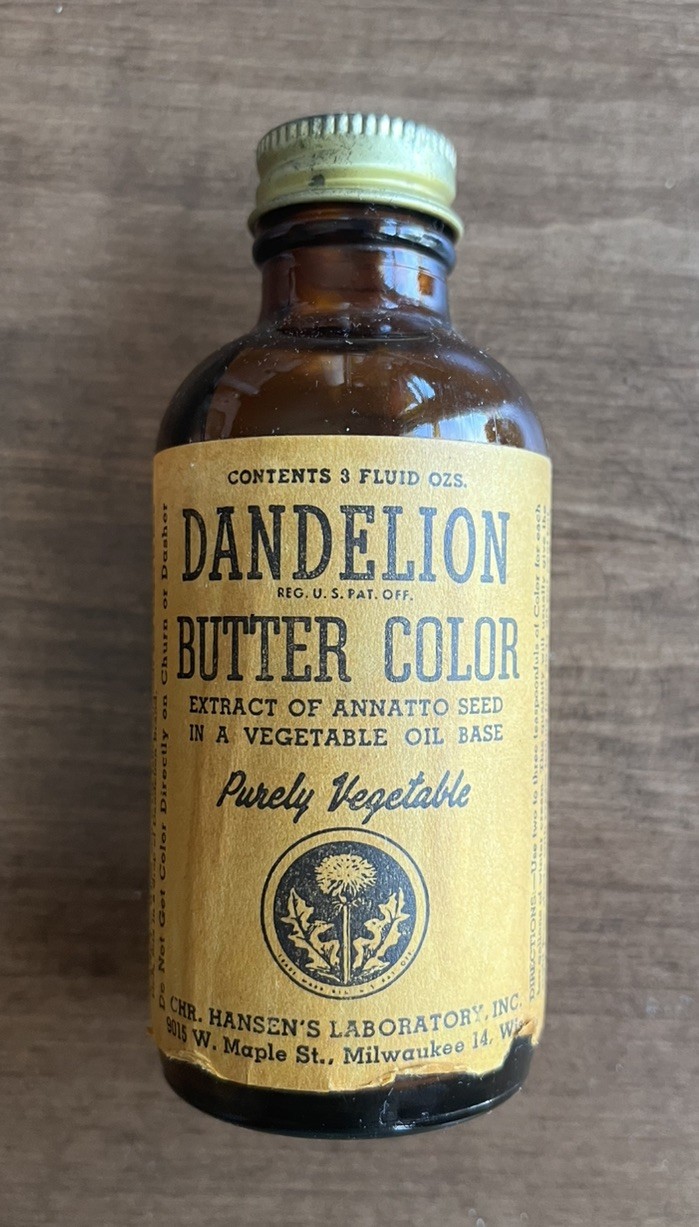 Vintage Dandelion Brand Butter Color veg.-based annatto seed extract.
