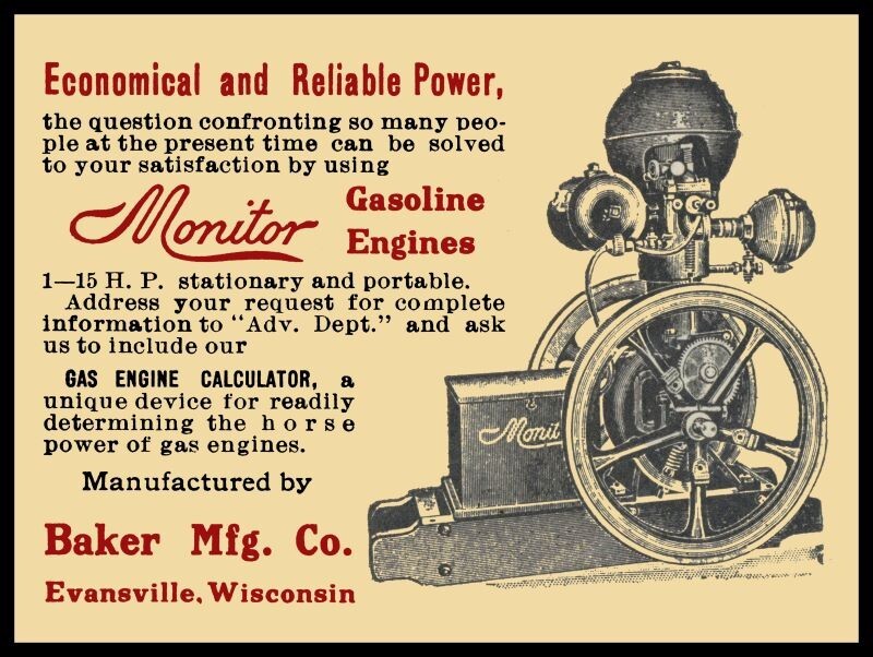 1912 Monitor Gasoline Engines by Baker Mfg NEW METAL SIGN: 9×12″ & Free Shipping
