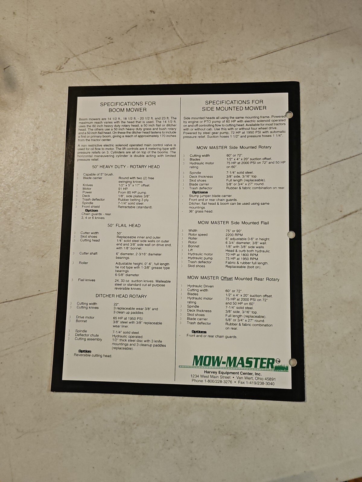 VINTAGE HARVEY Mow-Master Boom Mower HC-19 HC-20 HC-23 Sales Brochure