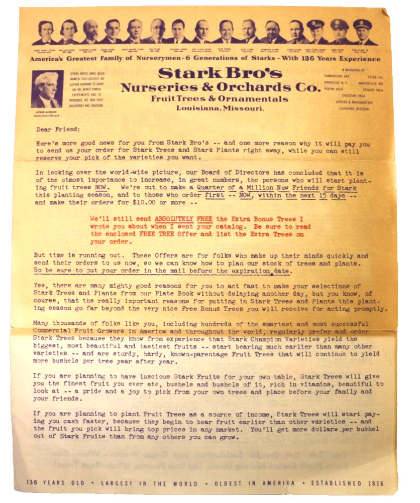 1950s Stark Bro’s Nurseries & Orchards Co. Marketing Circular Catalog