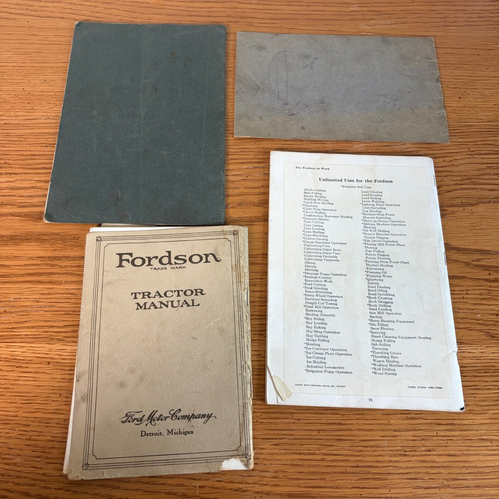 Vintage 1921 Fordson Tractor Manuals Parts List Schedule of Repair Charges Lot 4