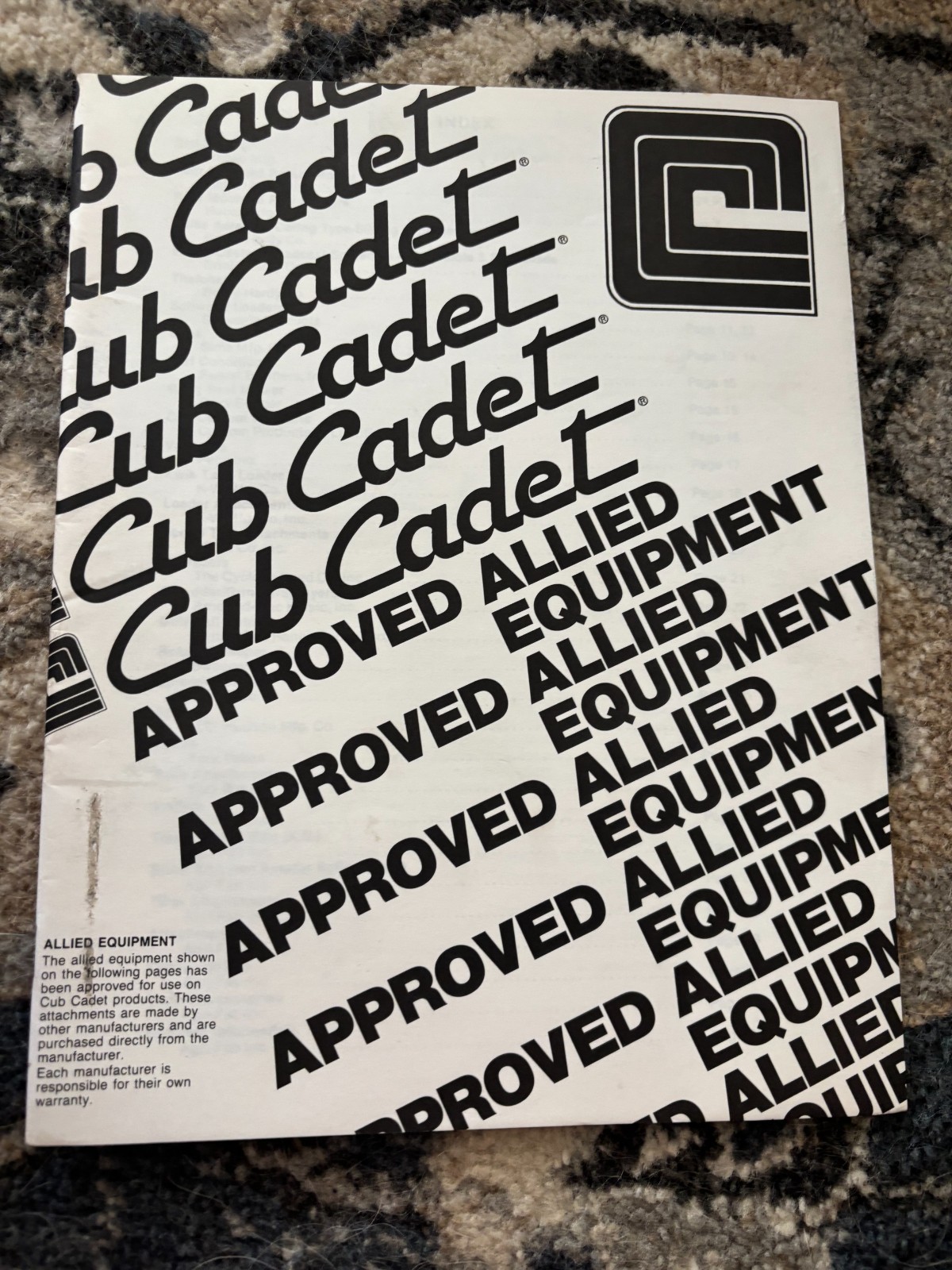 Cub Cadet Approved Allied Equipment For 198? Brochure FCCA25