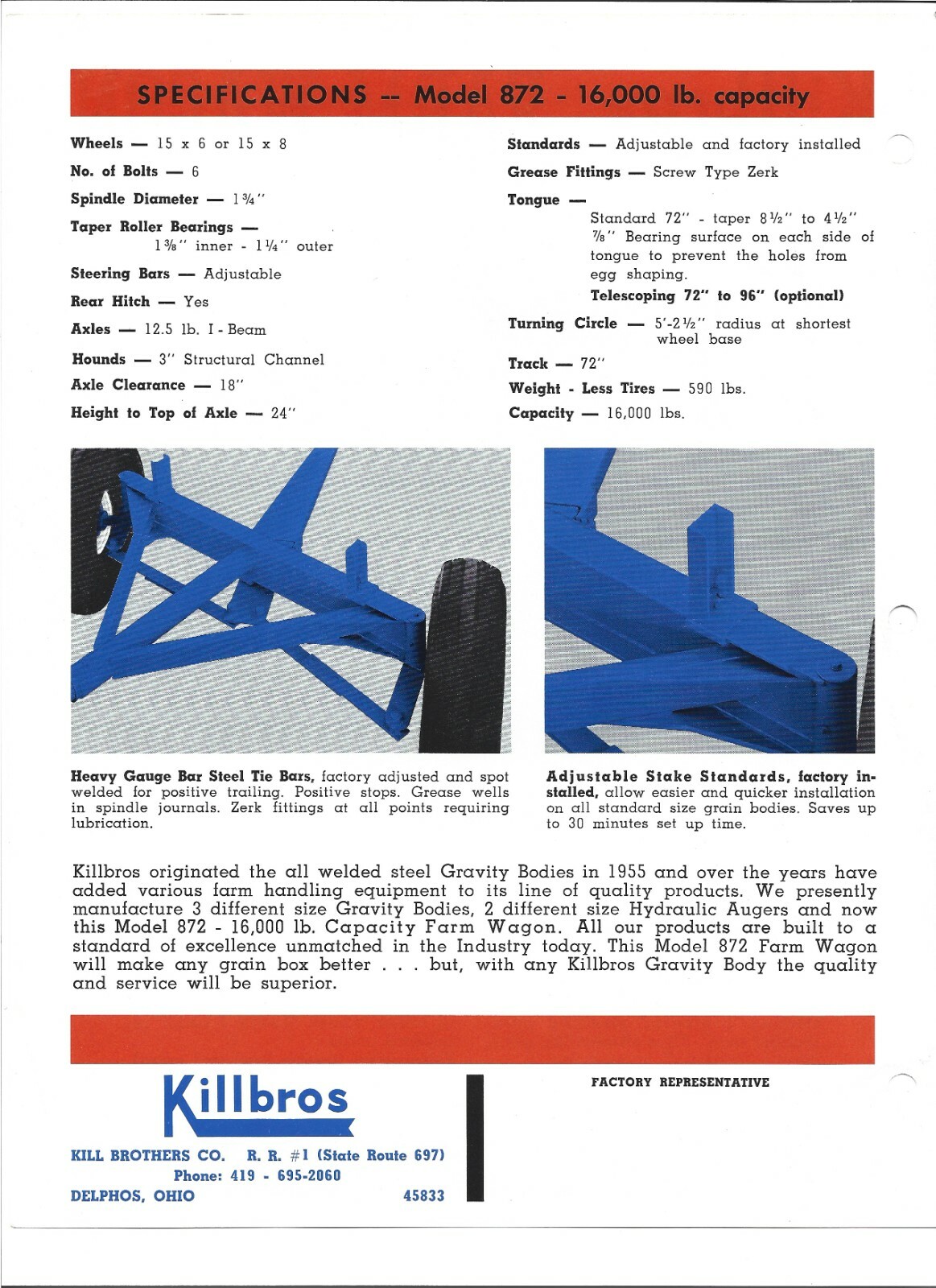Original OEM Killbros Model 872 Farm Wagon Sales Brochure Specifications Sheet
