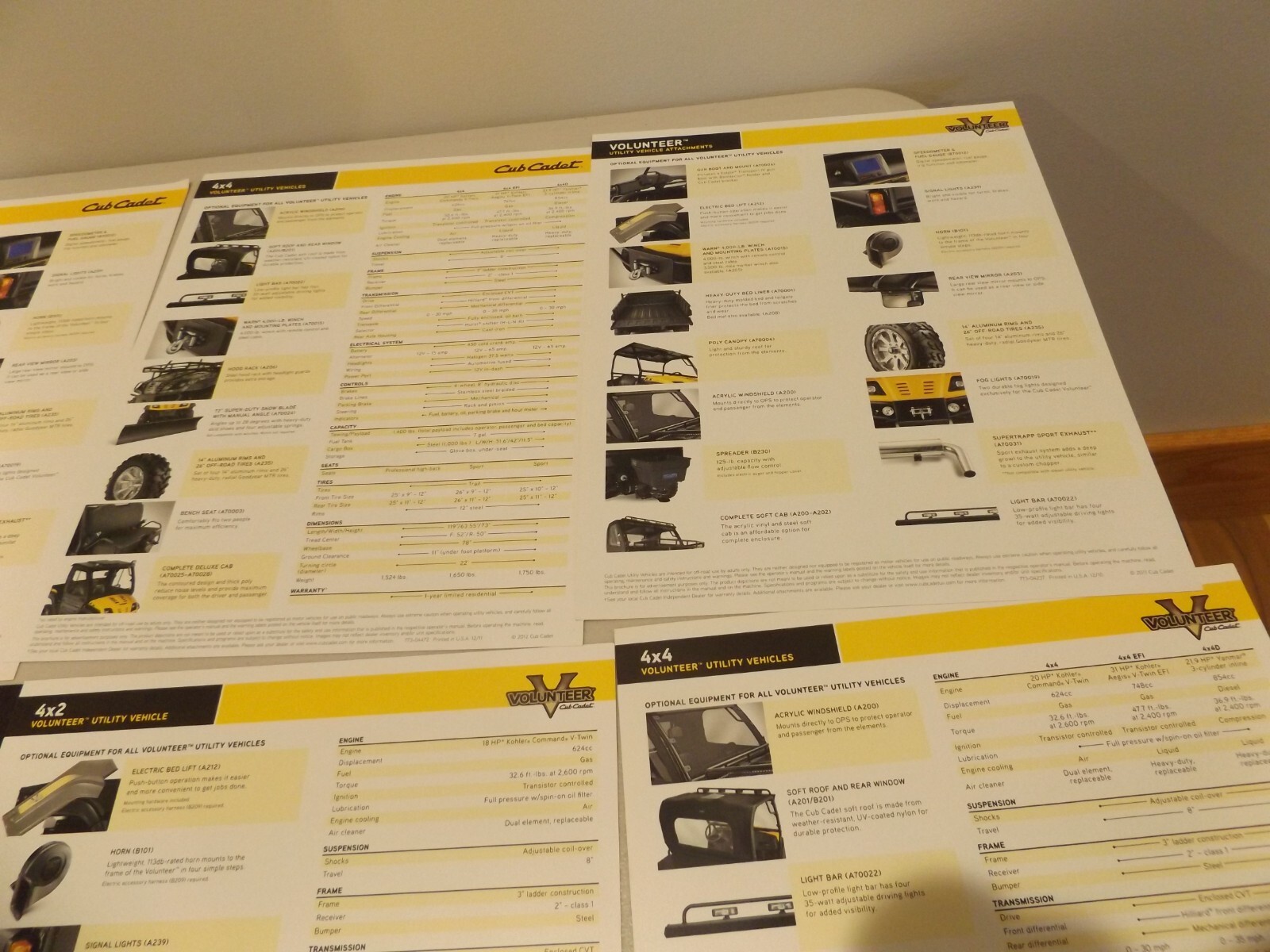 6-pc. CUB CADET VOLUNTEER UTILITY VEHICLES, LIT. 2009, 2010, 2011