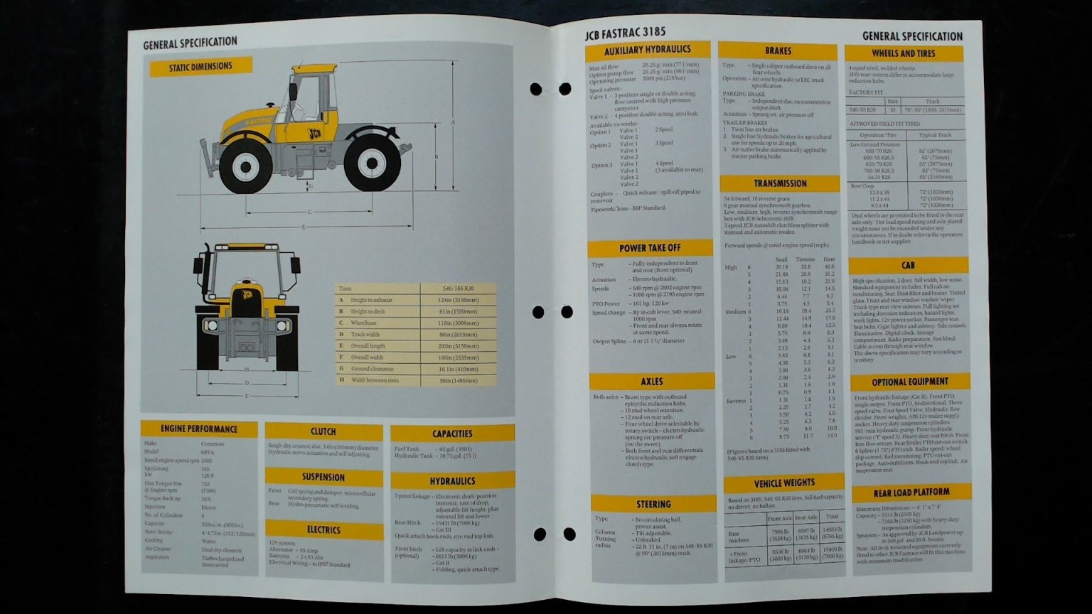 JCB Fastrac 3185 Agricultural Brochure Vintage Tractor Specs Yellow
