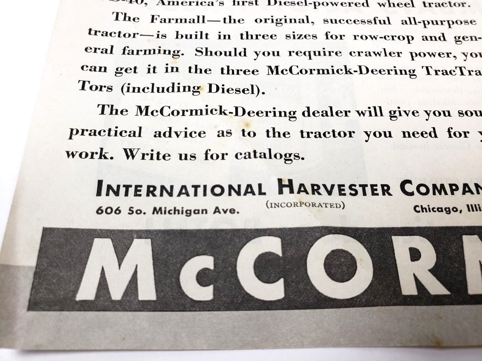 International Harvester McCormick Deering Vintage 1936 Tractor Ad Farm Power