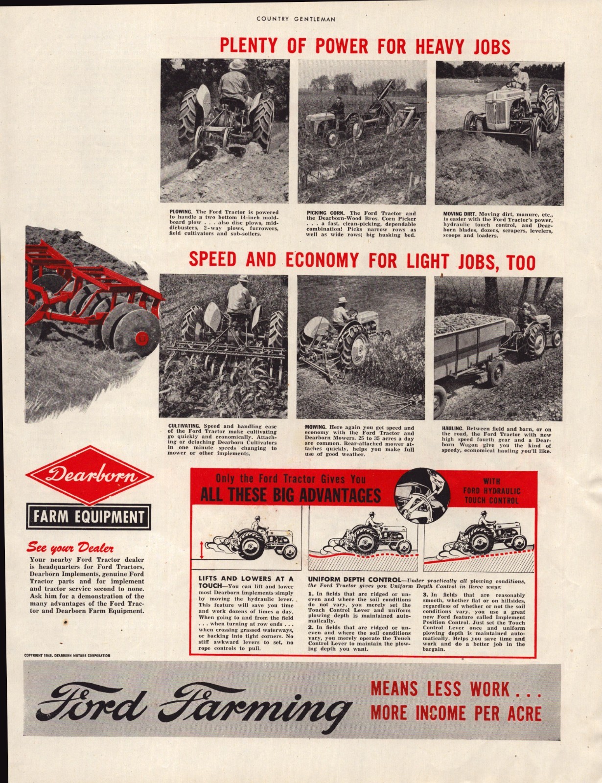 1948 Ford Tractor Farm Equipment Dearborn Michigan 40’s Vintage 2-Page Print Ad
