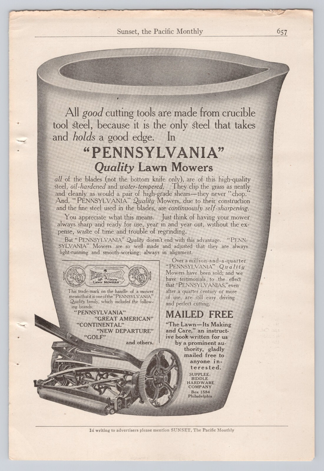 1914 PENNSYLVANIA Quality Lawn Mowers ANTIQUE PRINT AD SUN14