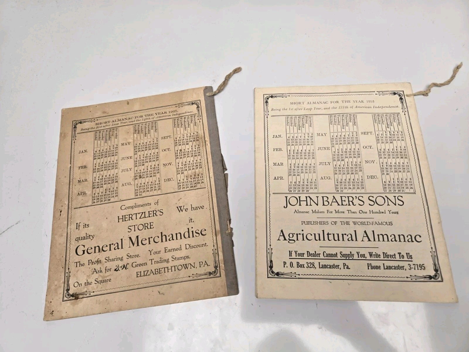 Lot Of 2 – Agricultural Almanacs, John Baer’s Sons Lancaster Pennsylvania 1900s