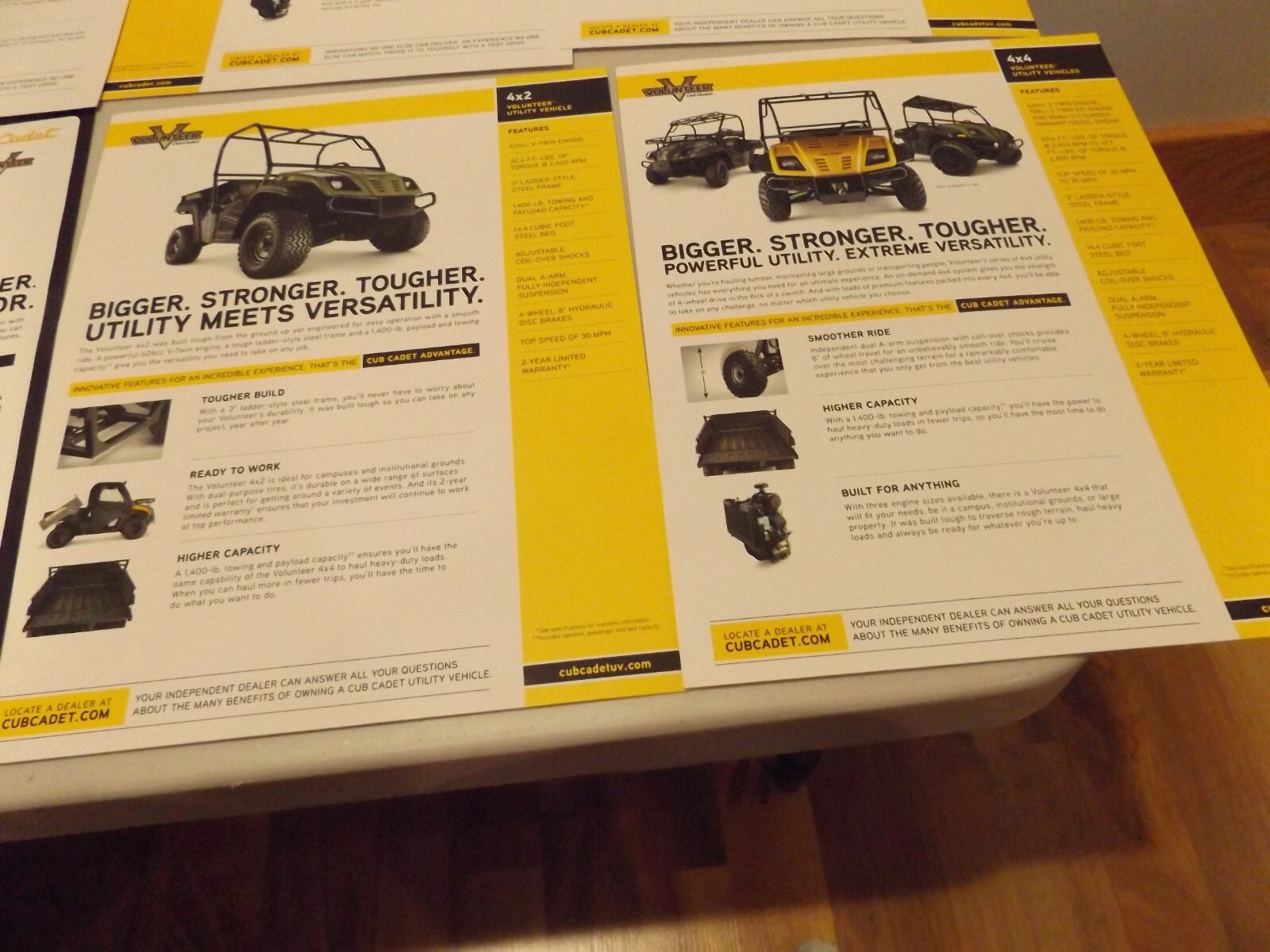 6-pc. CUB CADET VOLUNTEER UTILITY VEHICLES, LIT. 2009, 2010, 2011