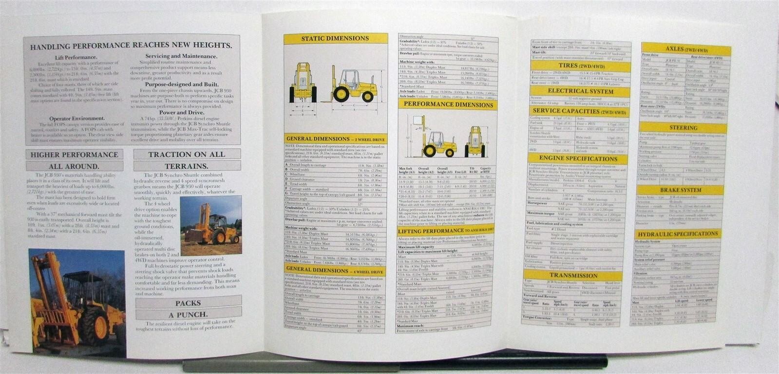 1990 JCB 930 Straight Mast Handler Specifications Construction Sale Brochure