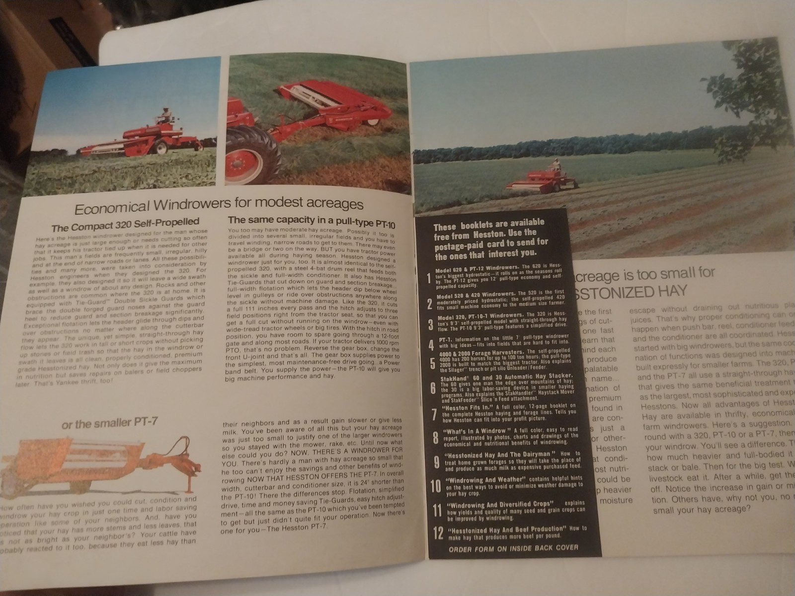Hesston windrowers brochures 320-PT-10, PT-7, 520, 420, 620, PT-12 (1970s)