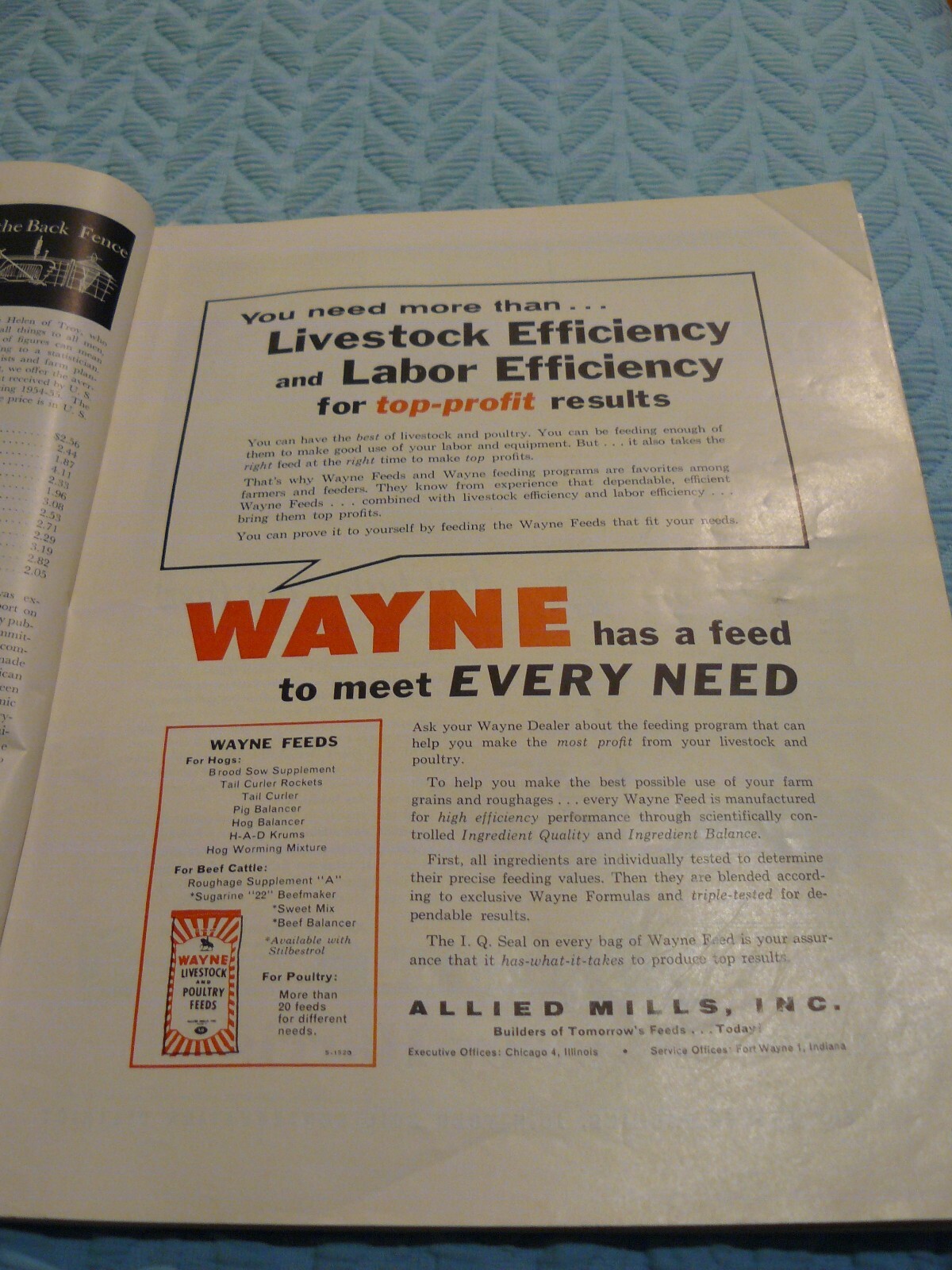 THE FARM QUARTERLY- SUMMER 1956 -AD- WAYNE FEEDS: LIVESTOCK & POULTRY
