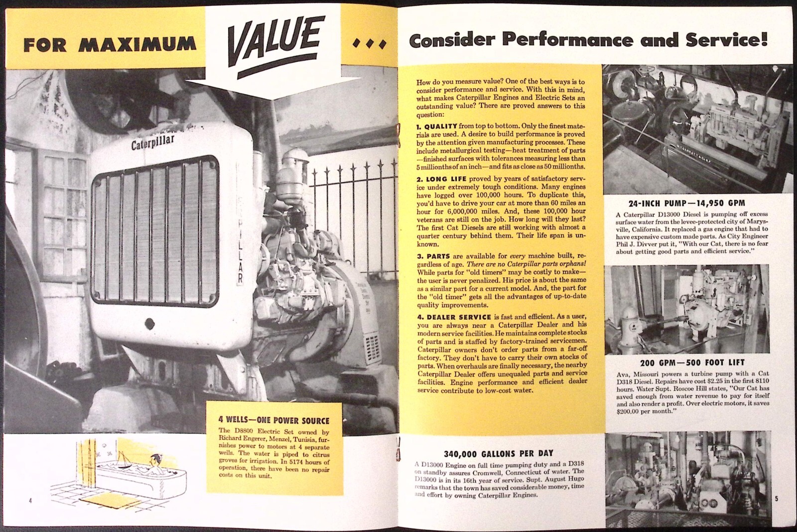 1954 Caterpillar Water Power for Low Cost Pump Brochure Perkins Milton Co Boston