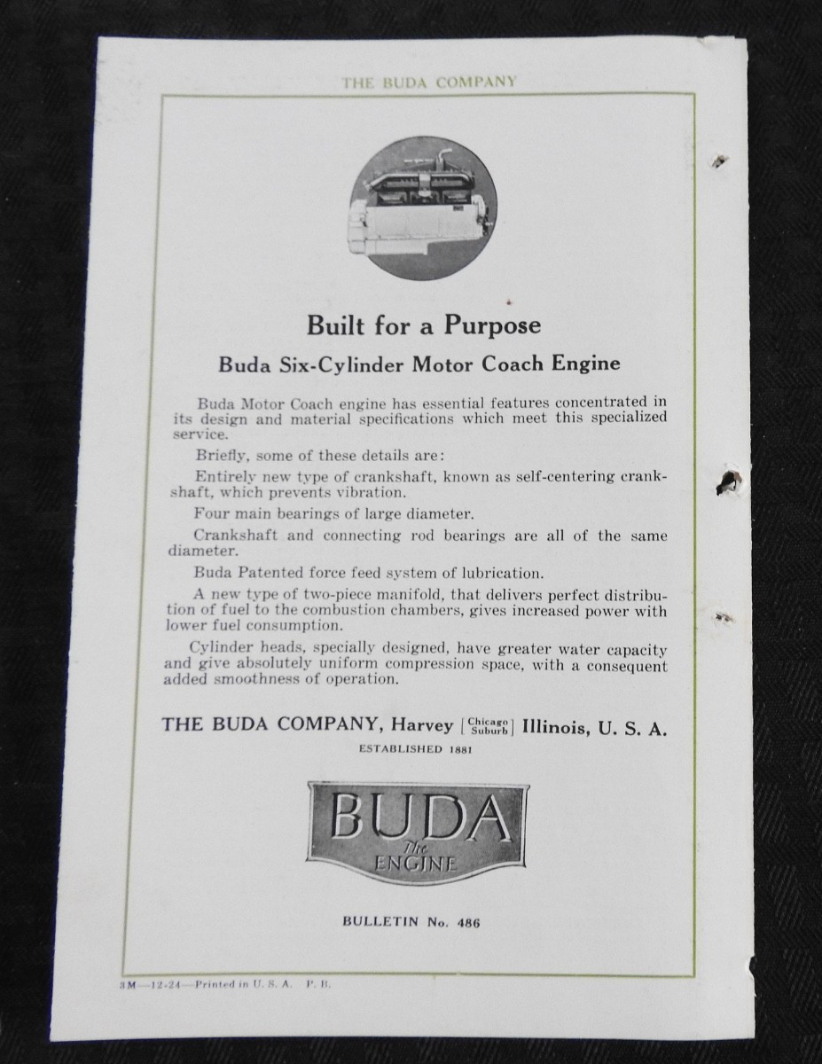 1924 “Buda Model GL-6 Gas Engines” Six Cylinder Engine Brochure RARE